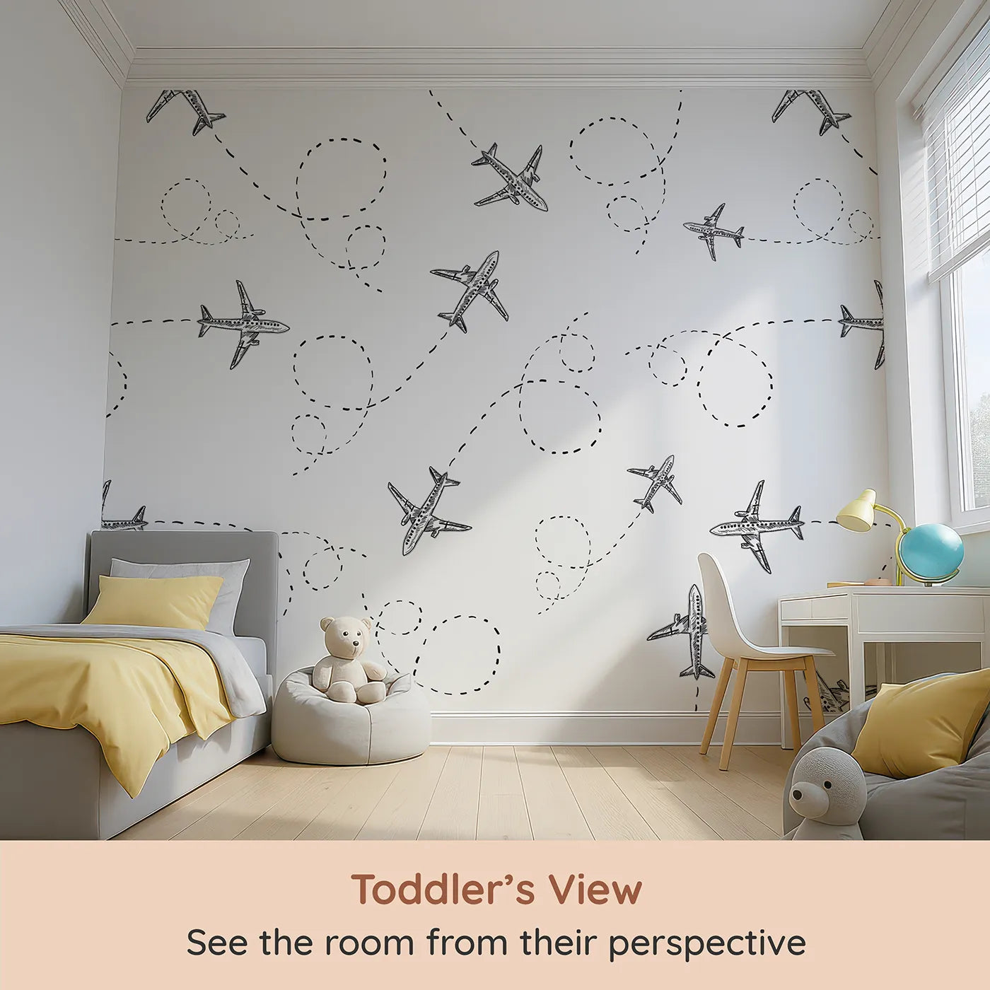 Whimsy Tots Flying High Wall Mural (Turn Their Room into a Sky Full of Whimsical Adventure) from your child's view.Gender-Neutral