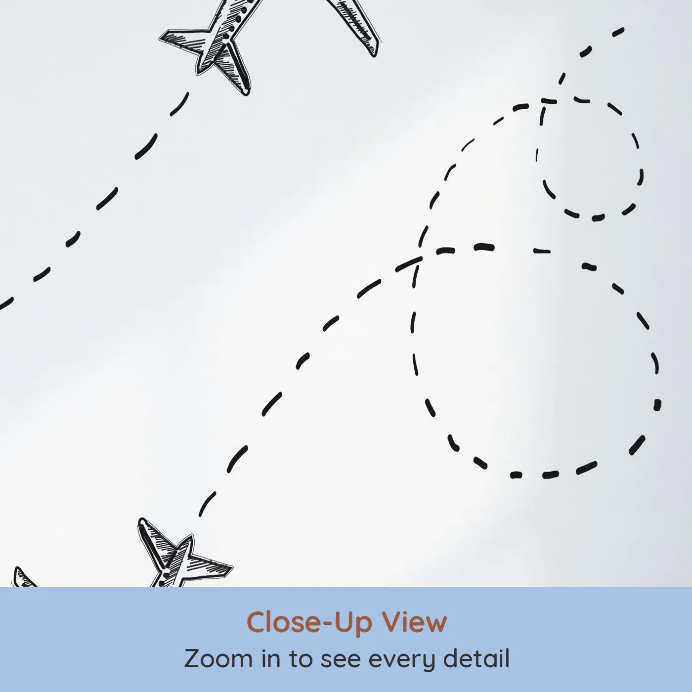 Close-up view of Whimsy Tots' Flying High Wall Mural (Turn Their Room into a Sky Full of Whimsical Adventure).Gender-Neutral