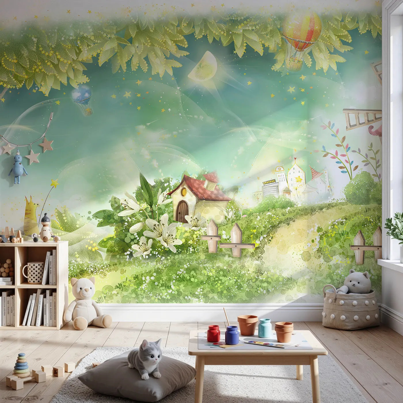 Front view of Whimsy Tots' Magical Village Wall Mural