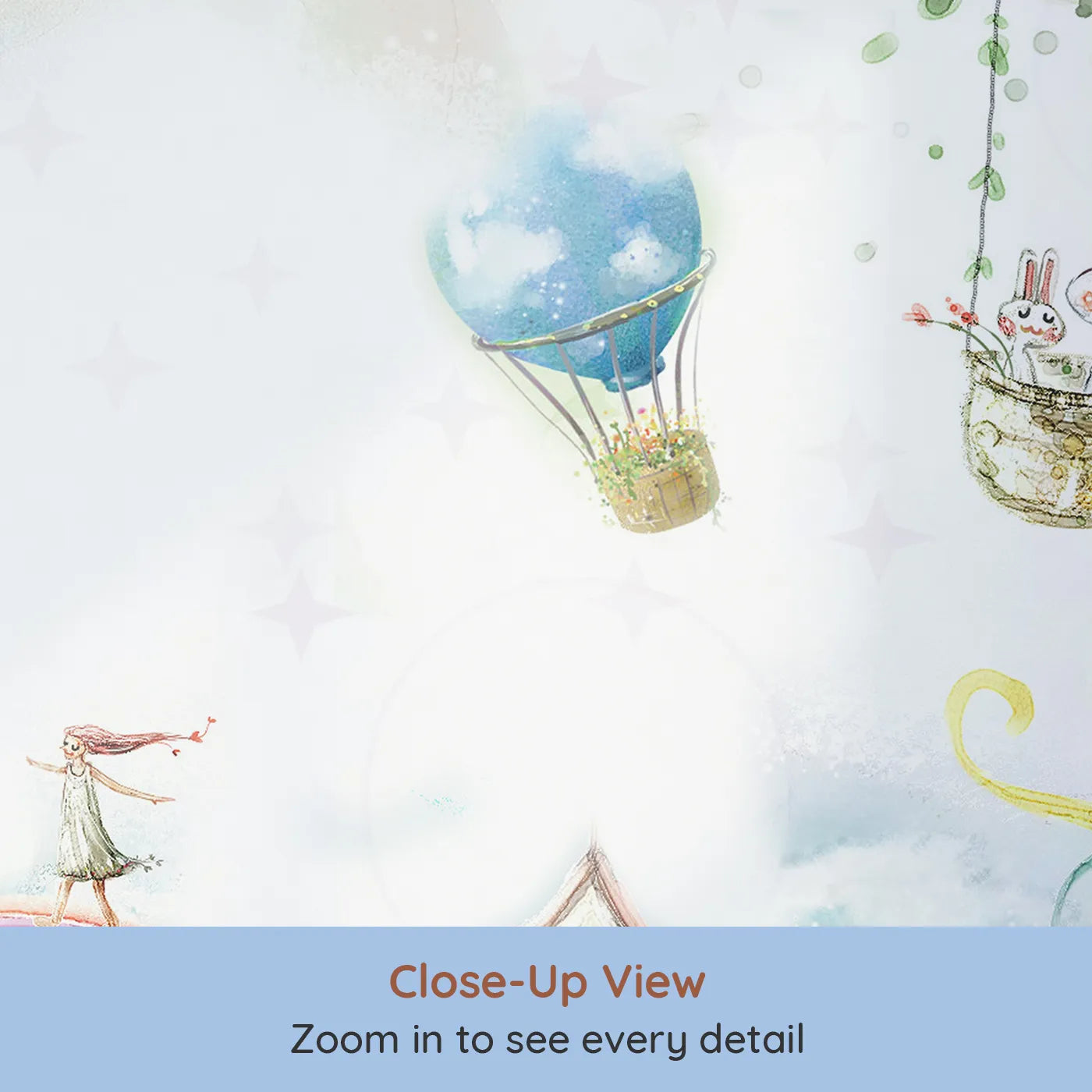 Close-up view of Whimsy Tots' Whimsical City of Dreams Wall Mural (Turn Their Room into a Sprawling, Magical World).Gender-Neutral