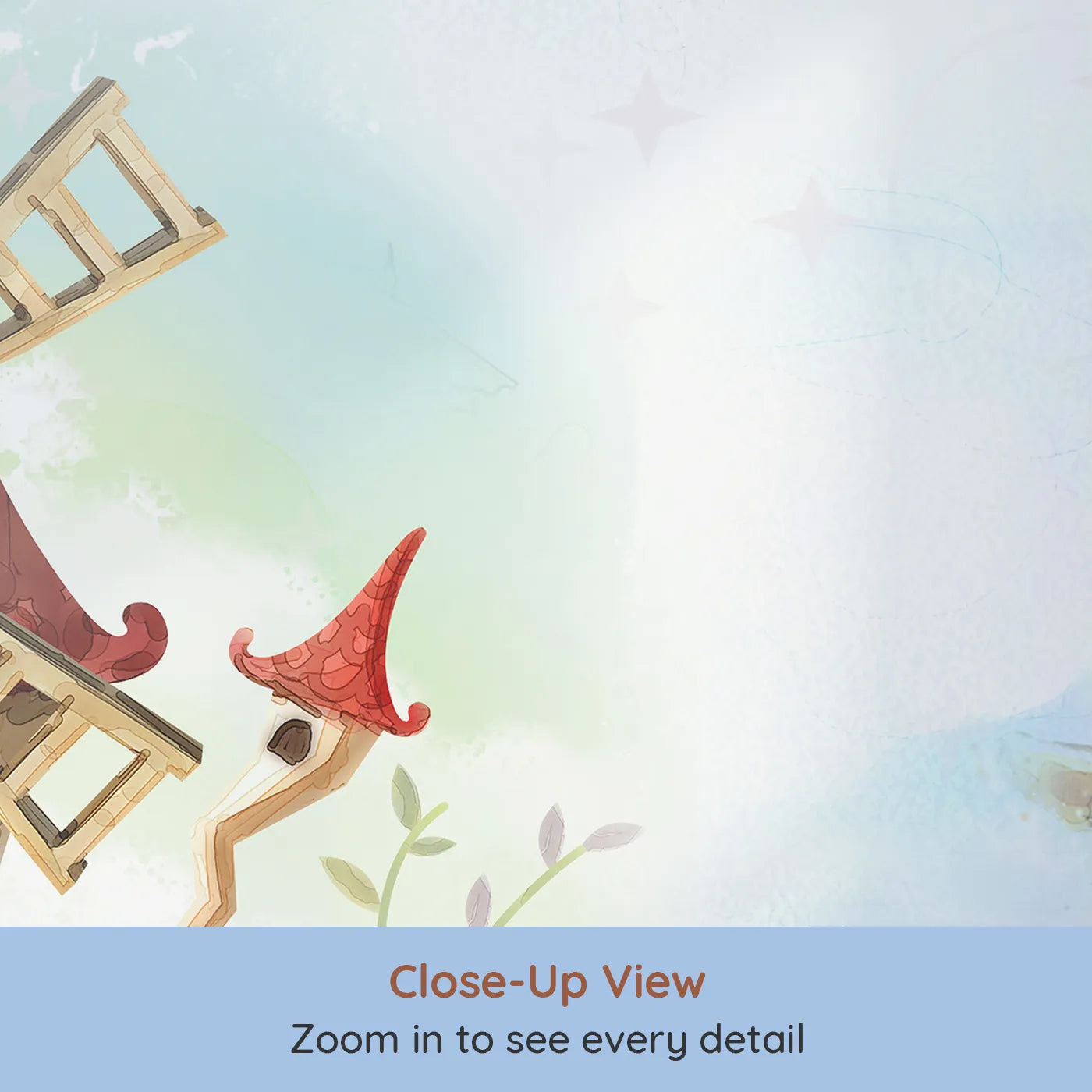 Close-up view of Whimsy Tots' Worlds of Imagination Wall Mural (Turn Their Room into a Place Where Anything is Possible).Gender-Neutral