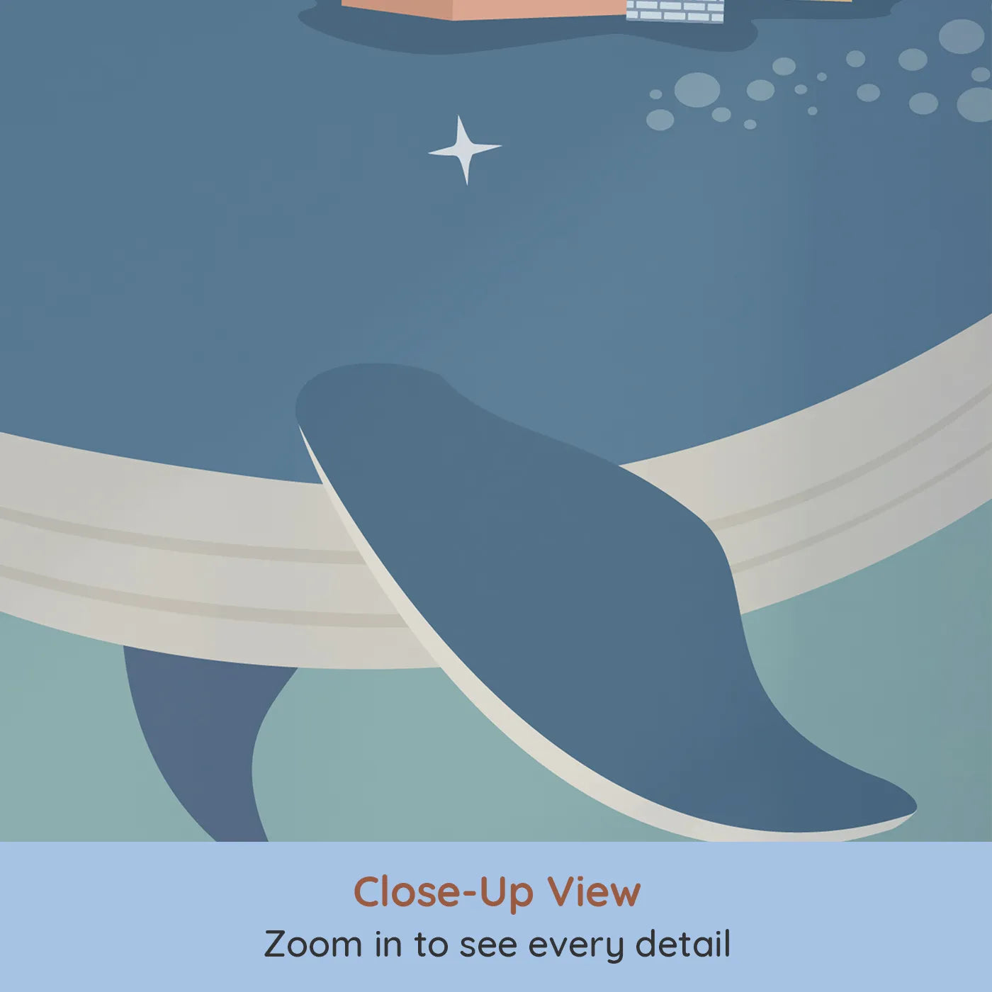 Close-up view of Whimsy Tots' Flying Village Whale Wall Mural (Turn Their Room into a Magical, Starry Dreamscape).Gender-Neutral