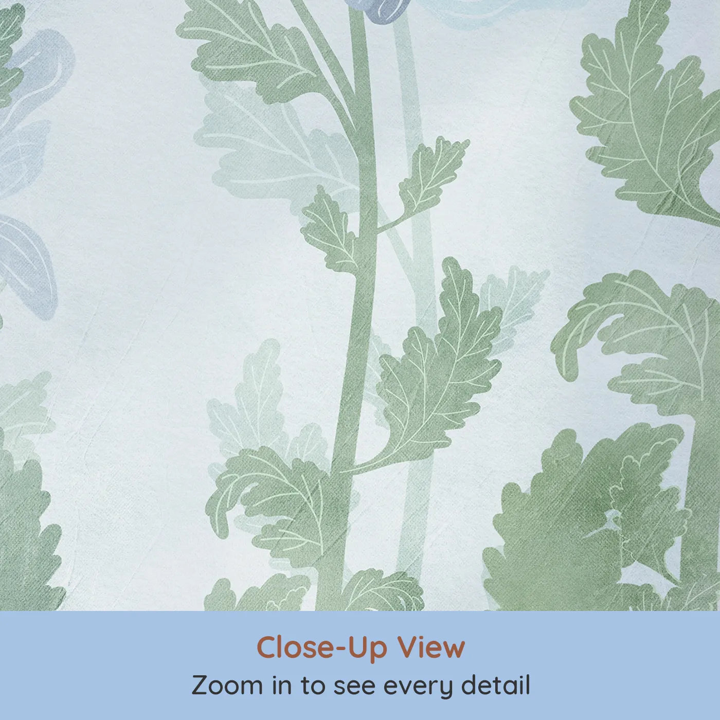 Close-up view of Whimsy Tots' Blue Wildflower Field Wall Mural (Turn Their Room into a Field of Gentle, Painted Flowers).Gender-Neutral