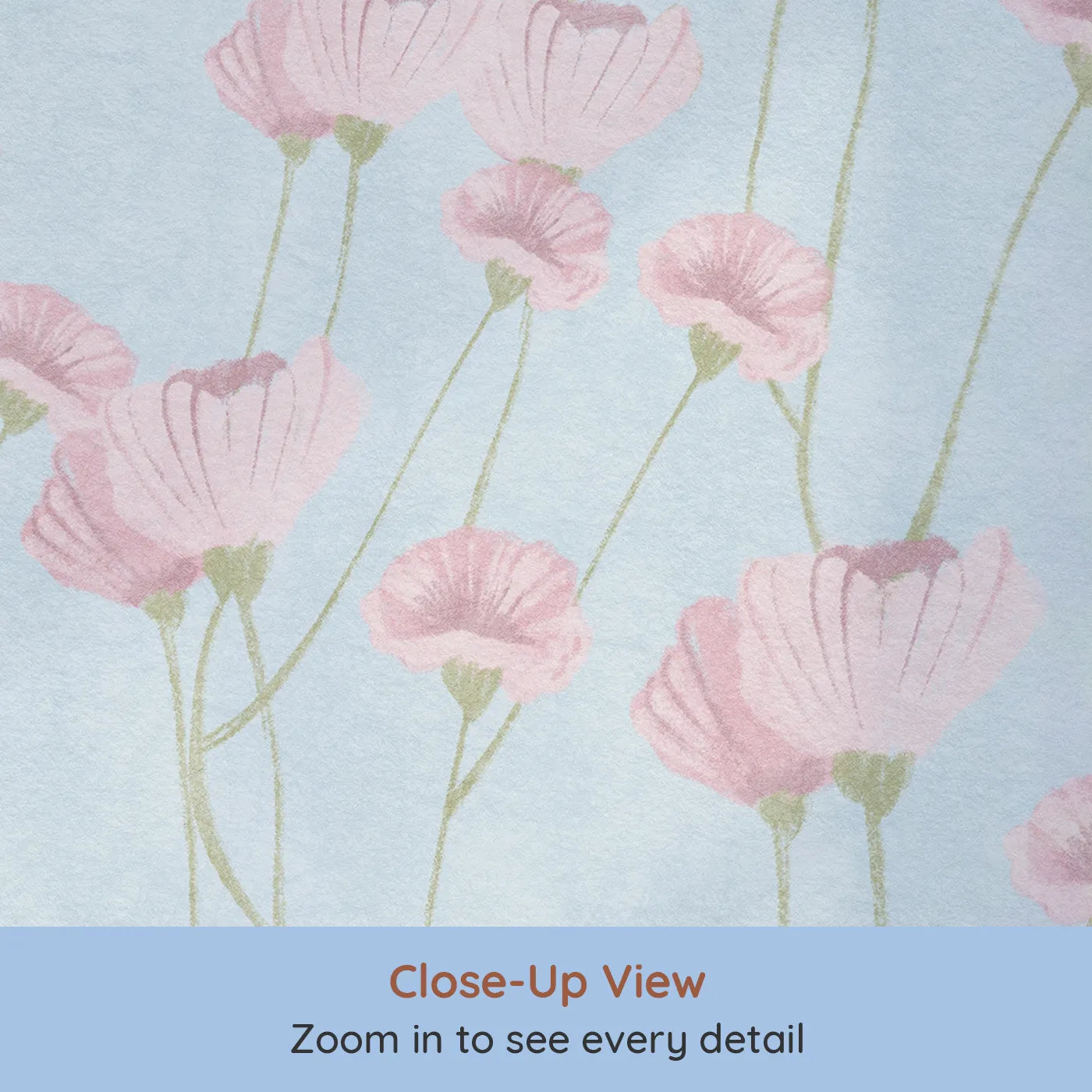 Close-up view of Whimsy Tots' Pink Wildflower Field Wall Mural (Turn Their Room into a Field of Gentle, Painted Flowers).Best for Girls