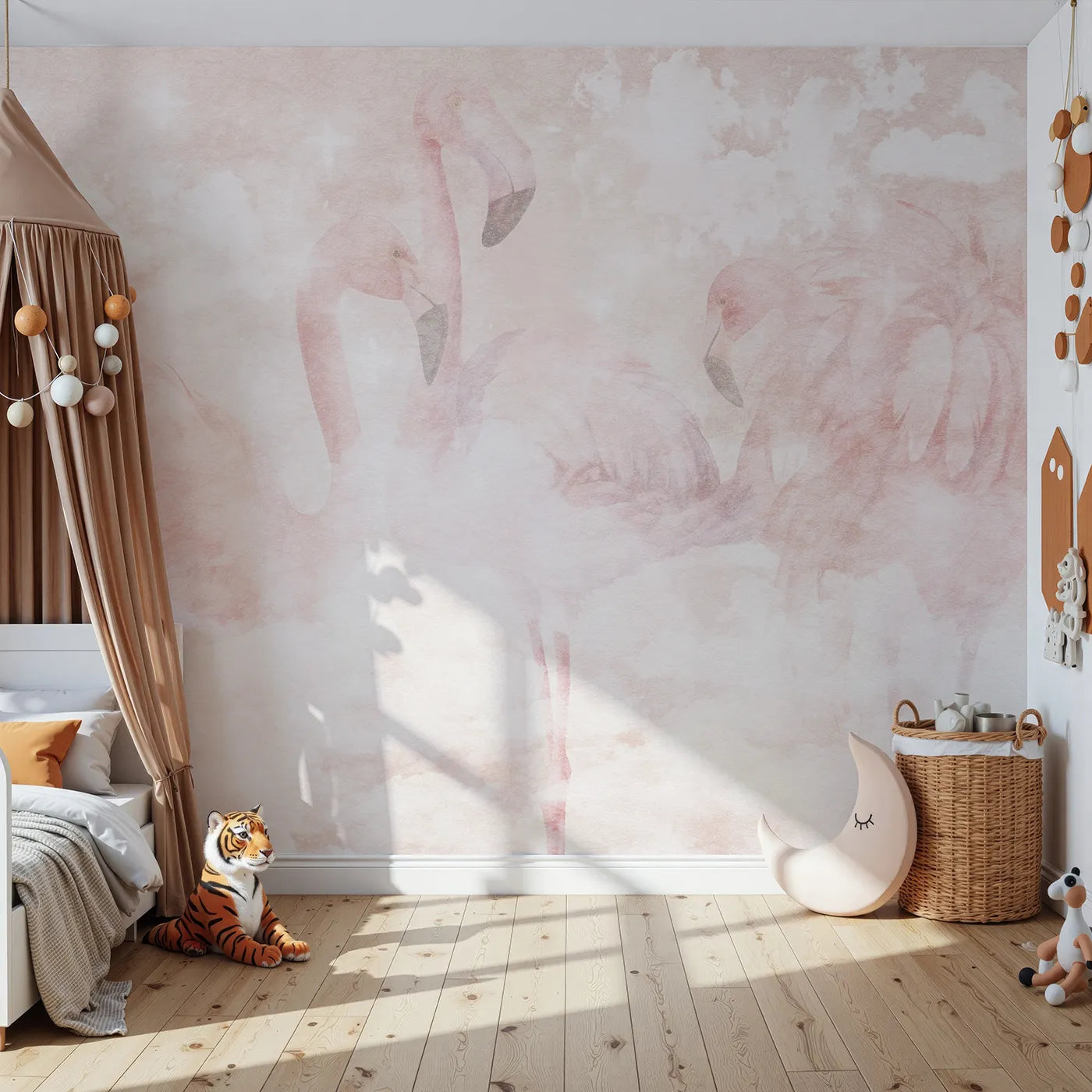 Front view of Whimsy Tots' Flamingo Dream Wall Mural
