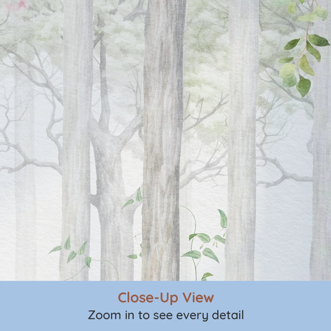 Close-up view of Whimsy Tots' Blossom Forest Friends Wall Mural (Turn Their Room into an Enchanted, Blooming Woodland).Gender-Neutral