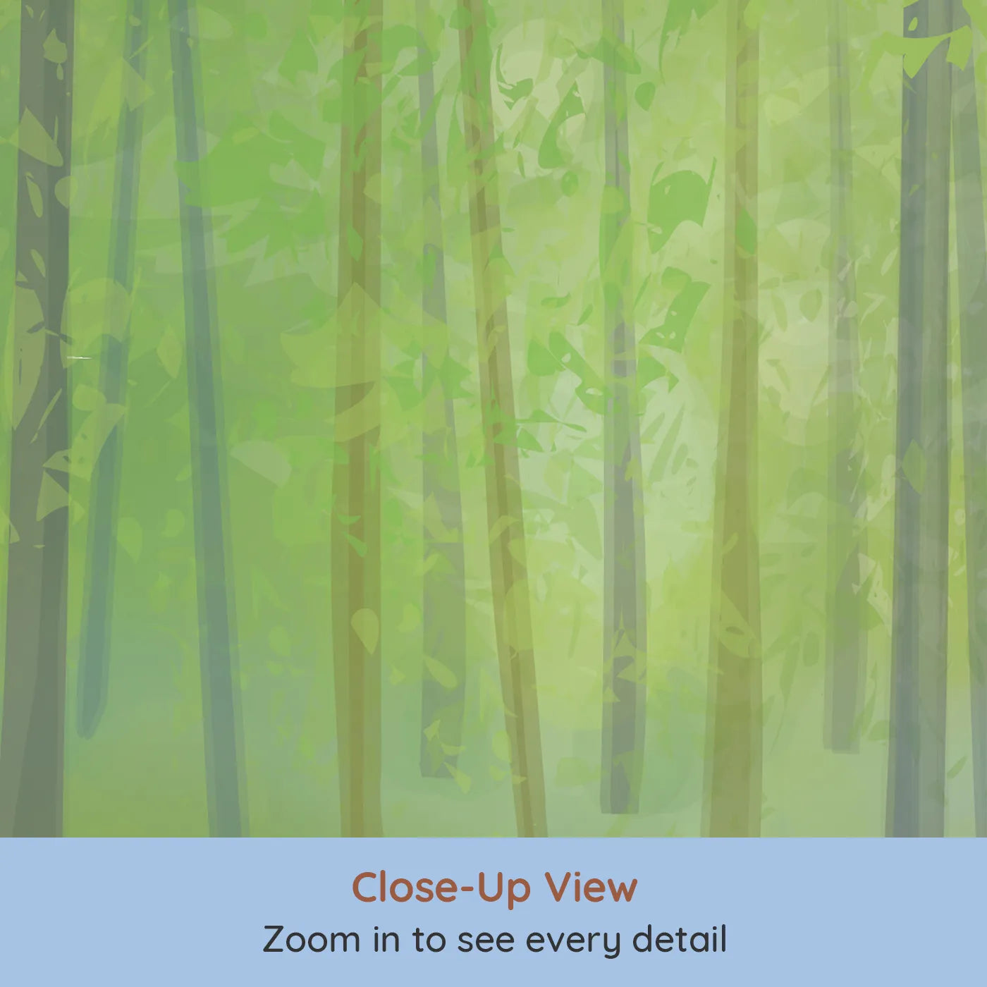 Close-up view of Whimsy Tots' Sunlit Spring Forest Wall Mural (Turn Their Room into a Bright and Cheerful Woodland).Gender-Neutral