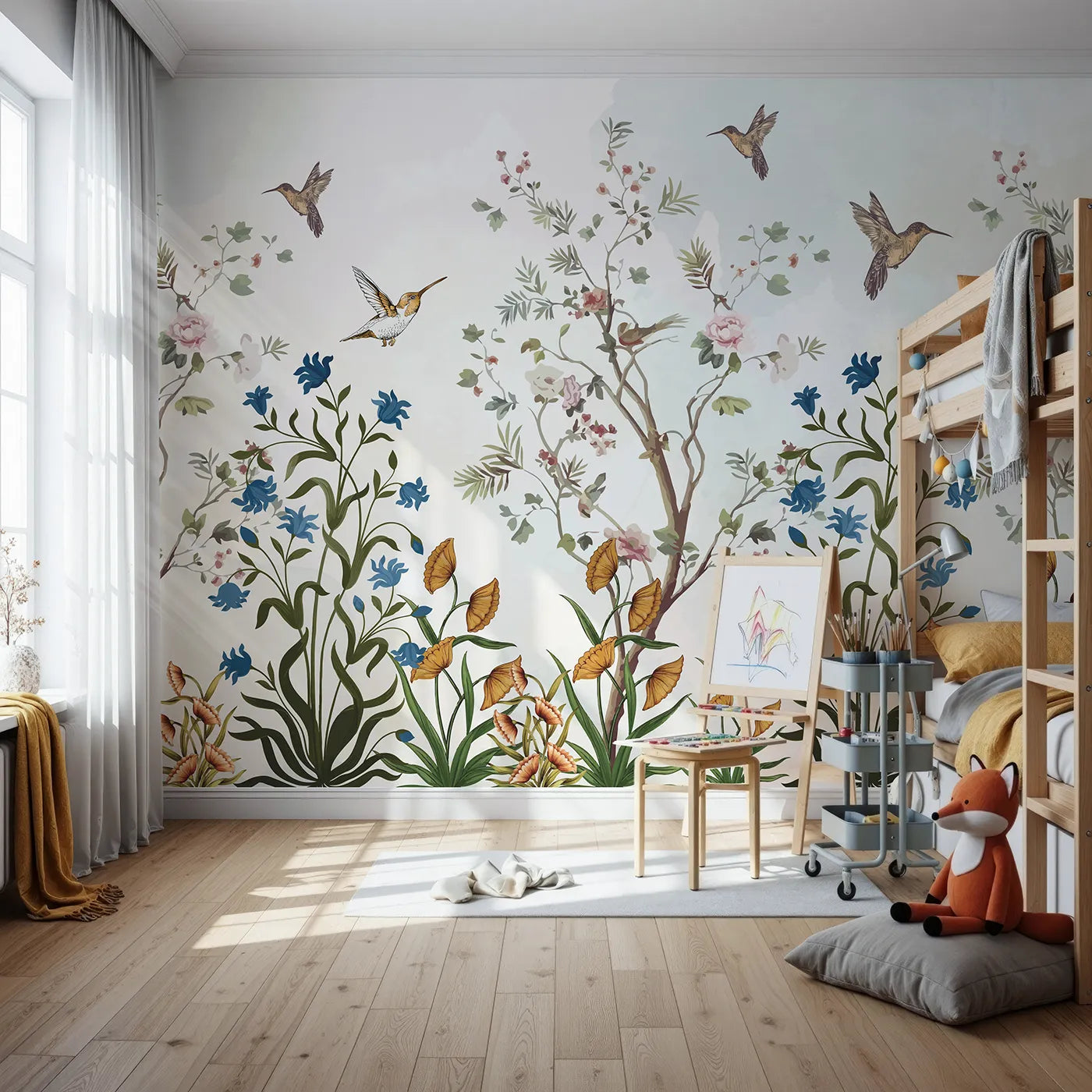 Front view of Whimsy Tots' Chinoiserie Garden Wall Mural