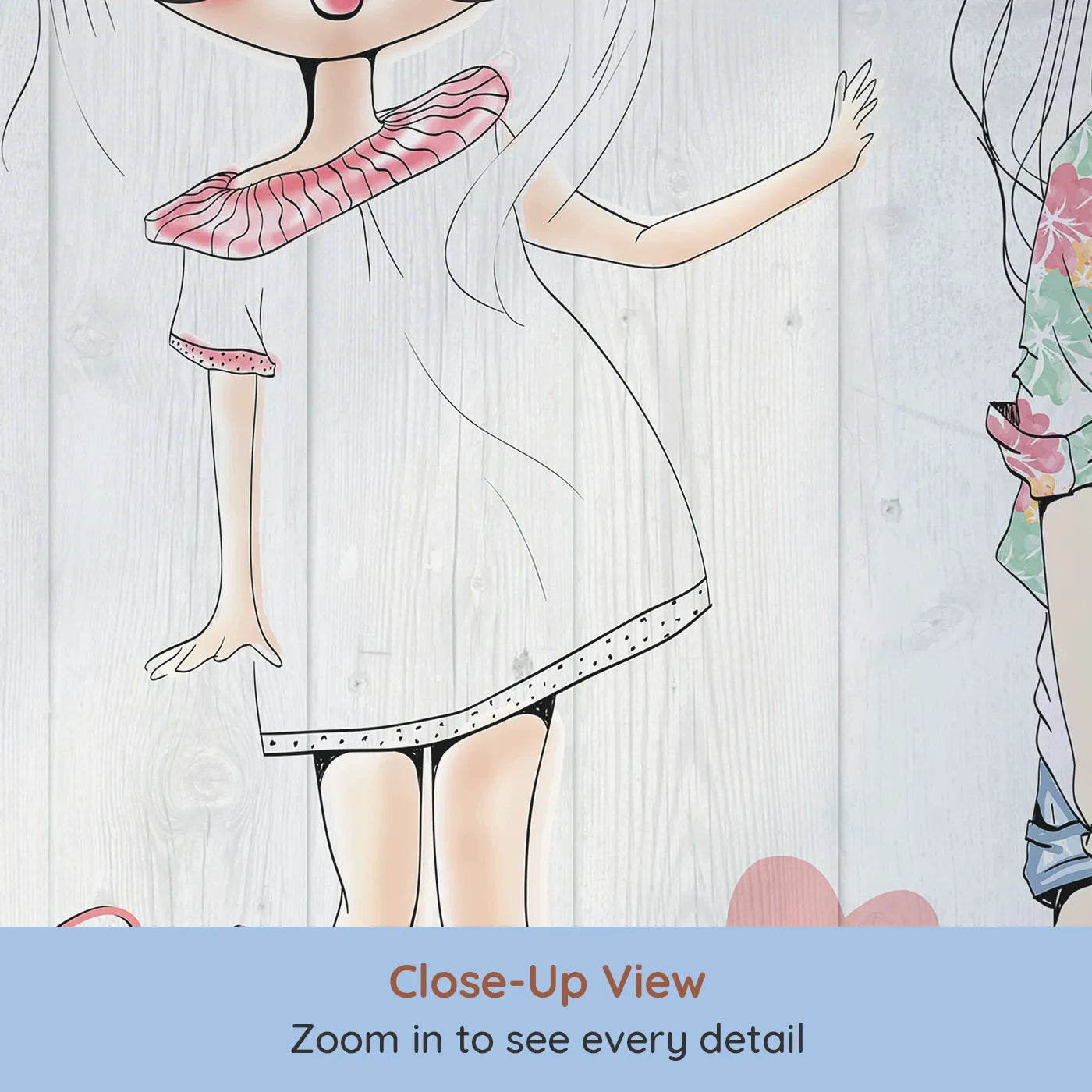 Close-up view of Whimsy Tots' Fashion Girls Wall Mural (Turn Their Room into a Chic and Stylish Parisian Street).Best for Girls