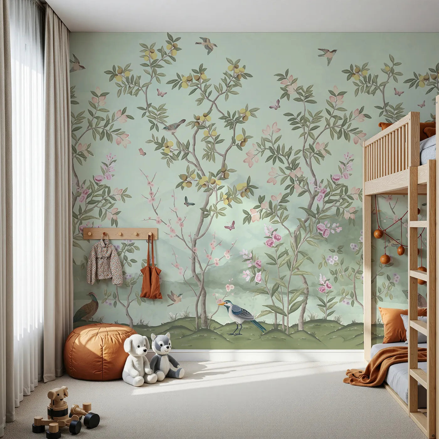 Front view of Whimsy Tots' Chinoiserie Garden Panorama Wall Mural