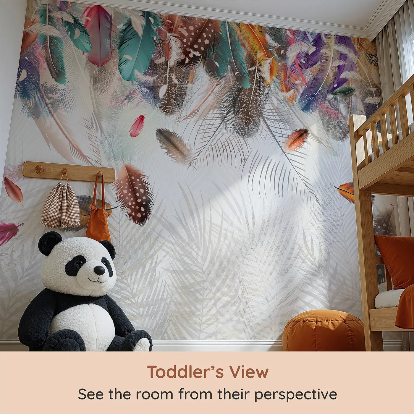 Whimsy Tots Falling Feathers Wall Mural (Turn Their Room into a Soft and Gentle Dreamscape) from your child's view.Gender-Neutral