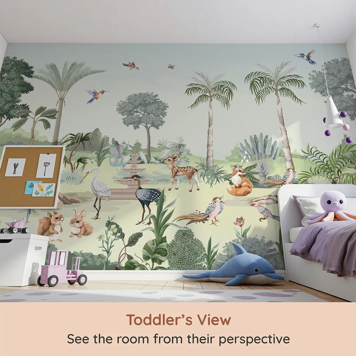 Whimsy Tots Exotic Animal Garden Wall Mural (Turn Their Room into a Lush, Hand-Painted Paradise) from your child's view.Gender-Neutral