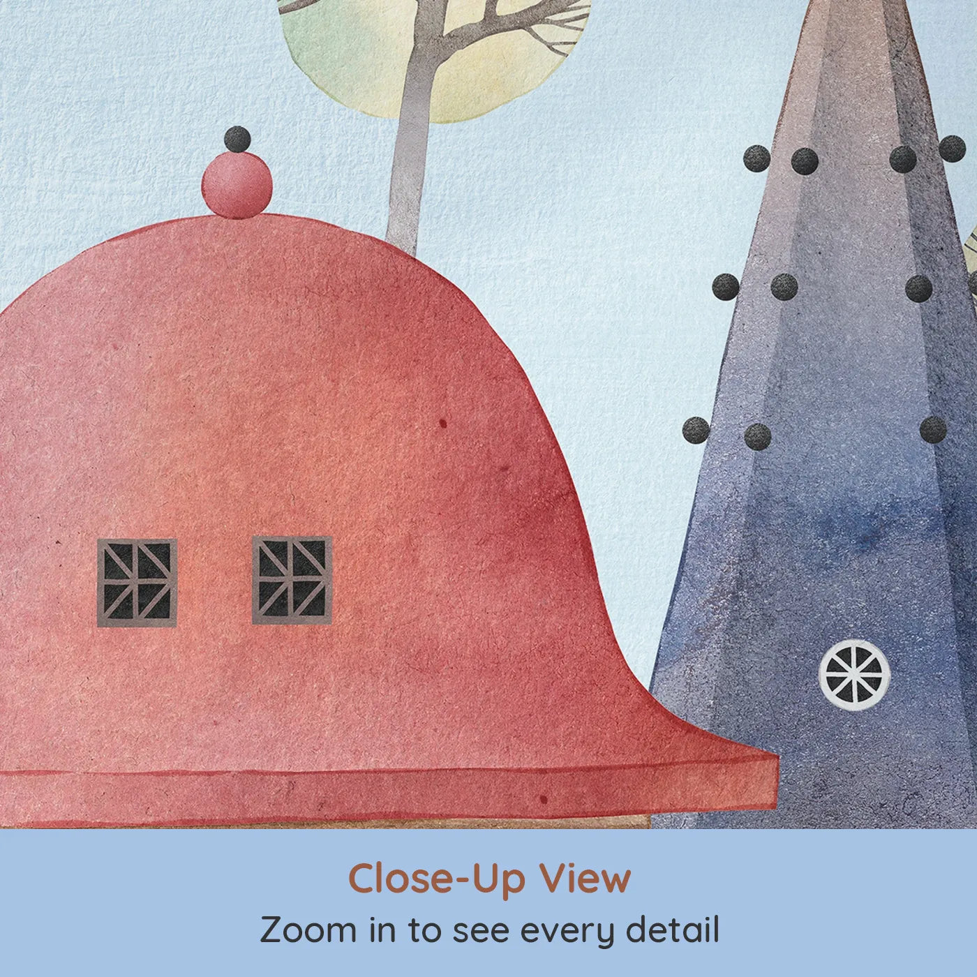 Close-up view of Whimsy Tots' Rabbit Castle Wall Mural (Turn Their Room into a Whimsical, Storybook Kingdom).Gender-Neutral