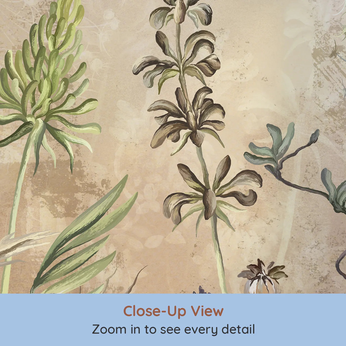 Close-up view of Whimsy Tots' Vintage Dry Flower Meadow Wall Mural (Turn Their Room into a Field of Gentle, Rustic Beauty).Gender-Neutral