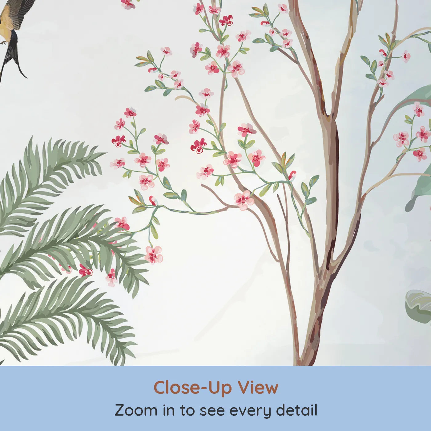 Close-up view of Whimsy Tots' Tropical Garden Wall Mural (Turn Their Room into a Lush, Hand-Painted Paradise).Gender-Neutral