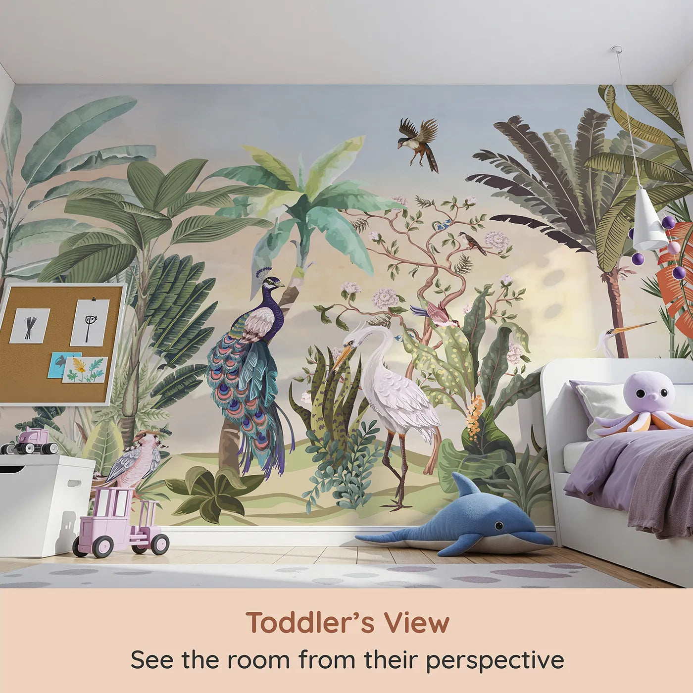 Whimsy Tots Sunset Jungle Panorama Wall Mural (Turn Their Room into a Classic, Grand Safari Scene) from your child's view.Gender-Neutral