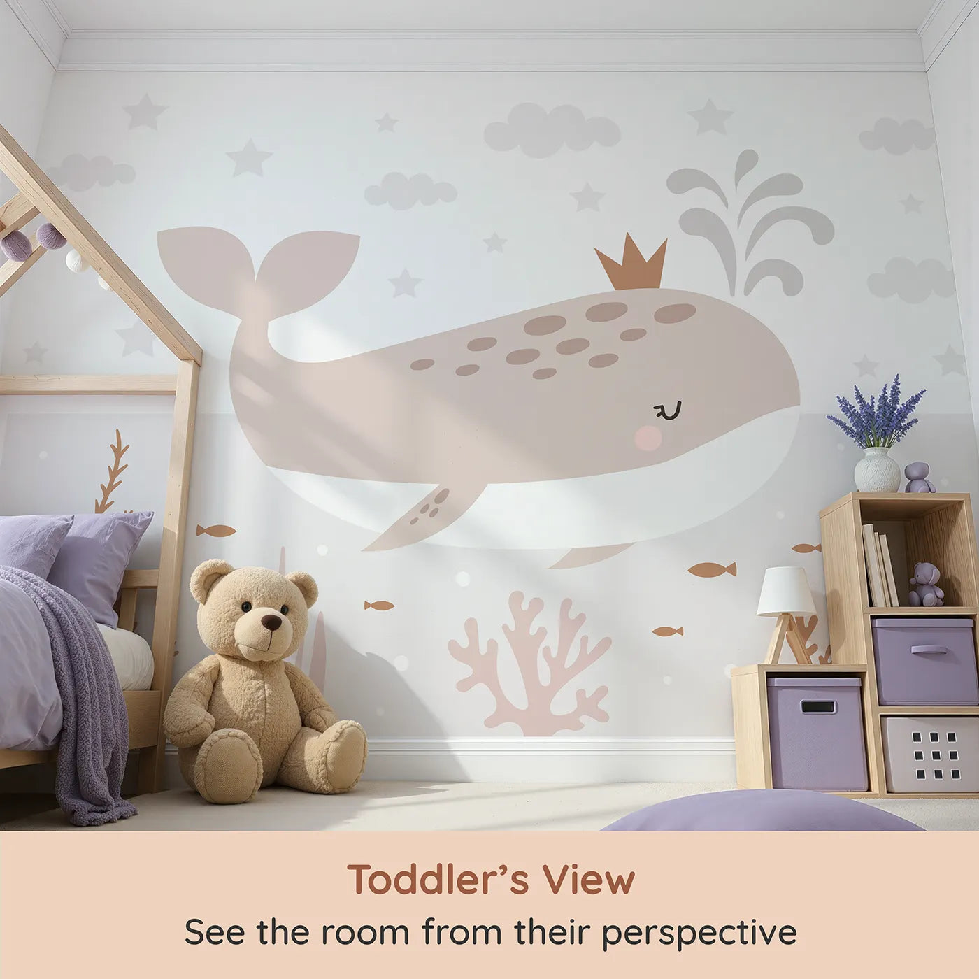 Whimsy Tots Crowned Whale Wall Mural (Turn Their Room into the Sweetest, Gentlest Ocean Kingdom) from your child's view.Gender-Neutral