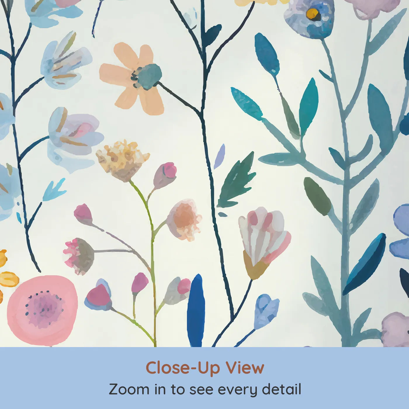 Close-up view of Whimsy Tots' Pressed Wildflower Wall Mural (Turn Their Room into a Field of Delicate, Colorful Flowers).Gender-Neutral