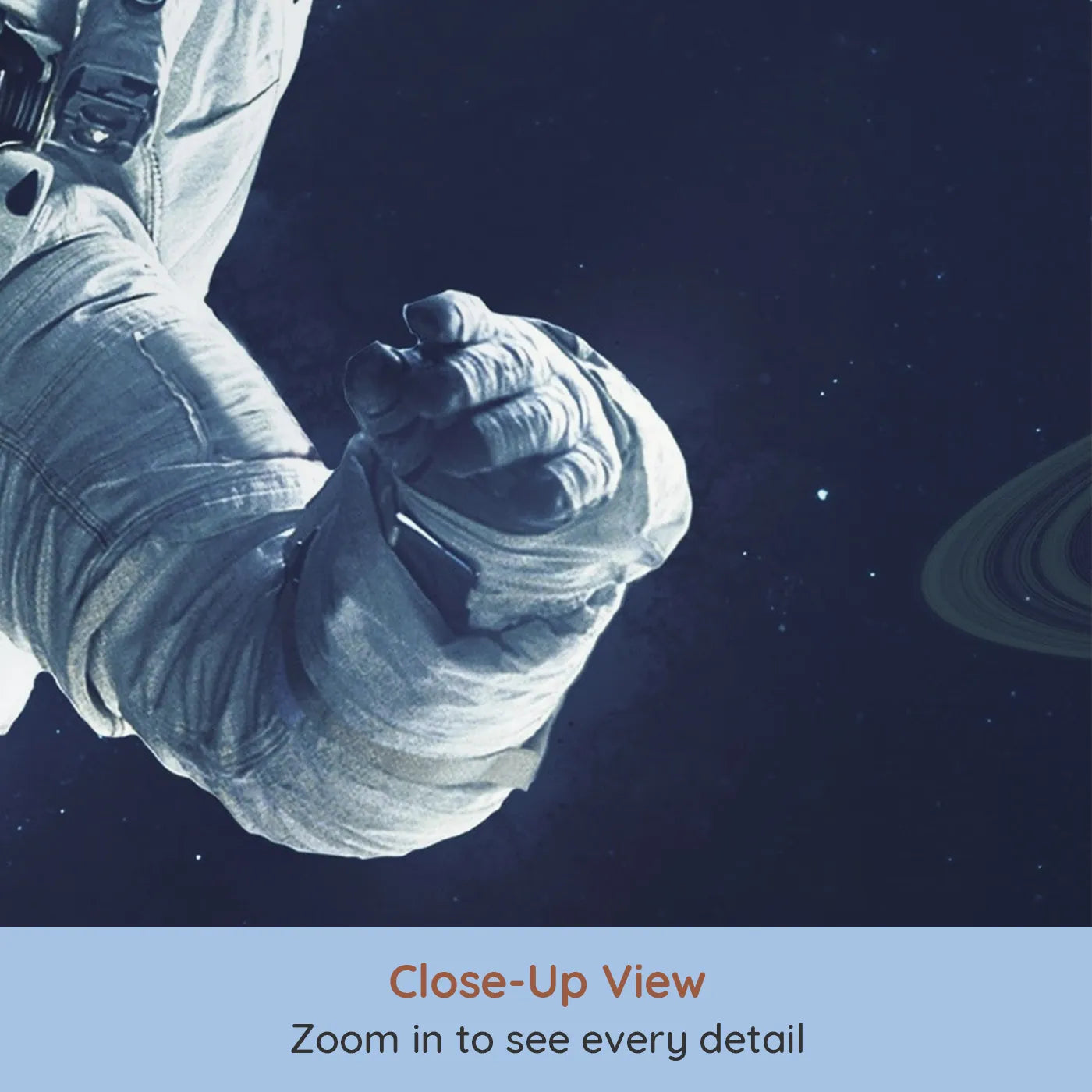 Close-up view of Whimsy Tots' Astronaut and Planets Wall Mural (Turn Their Room into an Epic, Deep Space Mission).Gender-Neutral