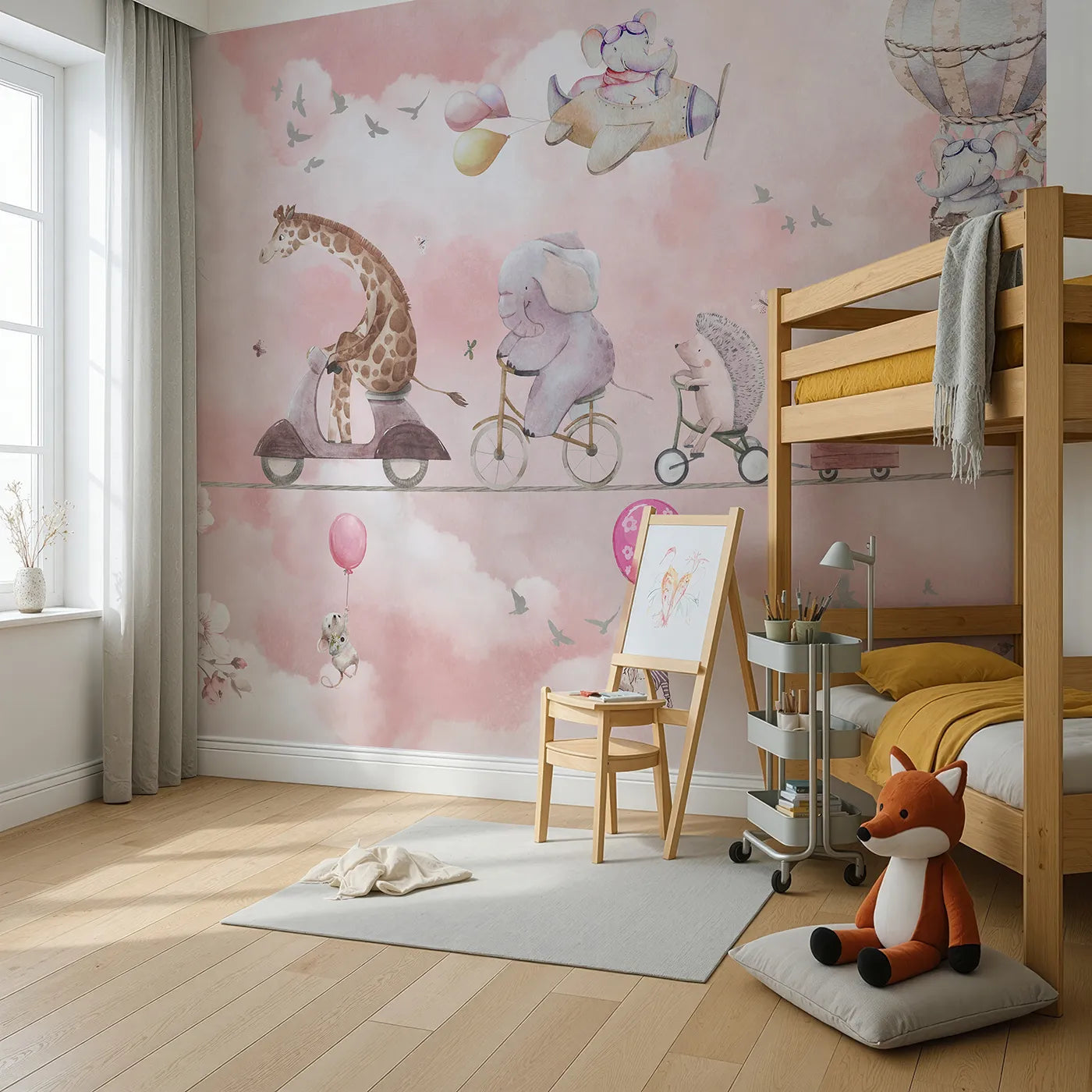 Angled view of Whimsy Tots' High Wire Circus Wall Mural (Turn Their Room into the Sweetest, Most Daring Circus Act).Gender-Neutral