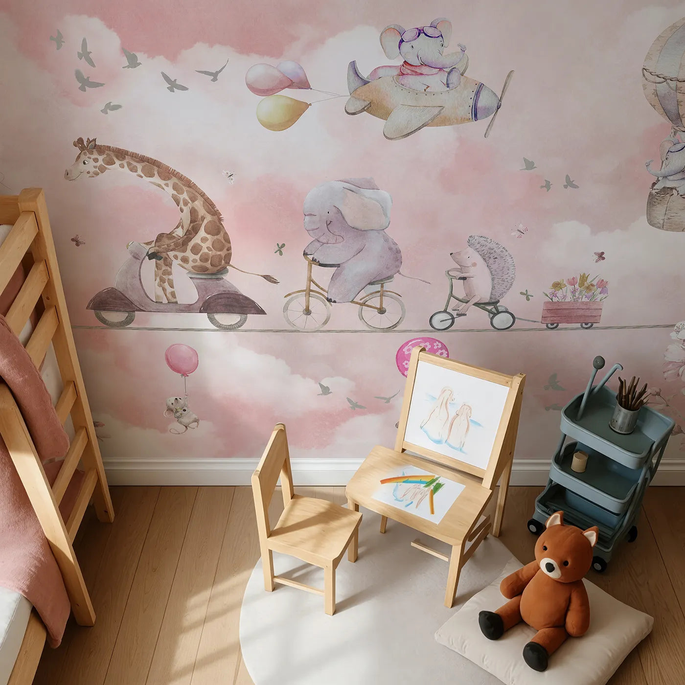 Top-down view of Whimsy Tots' High Wire Circus Wall Mural (Turn Their Room into the Sweetest, Most Daring Circus Act).Gender-Neutral