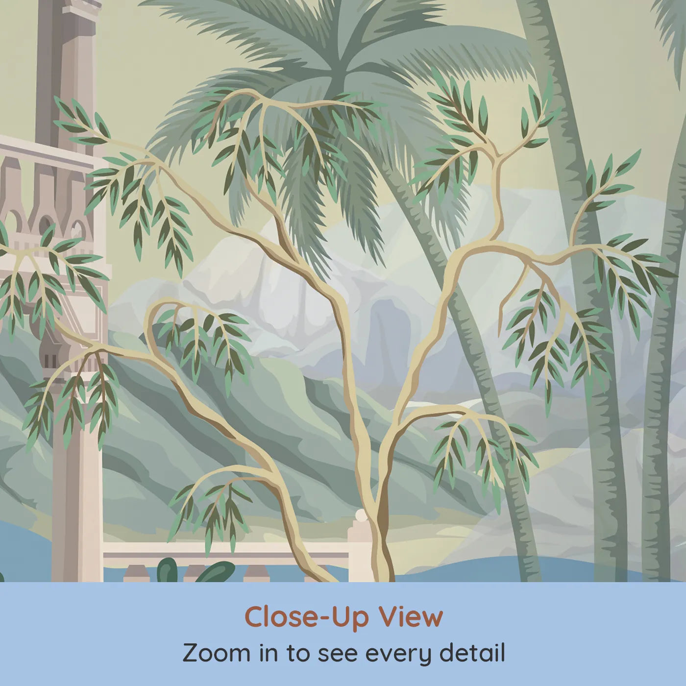 Close-up view of Whimsy Tots' Indian Garden Wall Mural (Turn Their Room into a Lush, Exotic Paradise).Gender-Neutral
