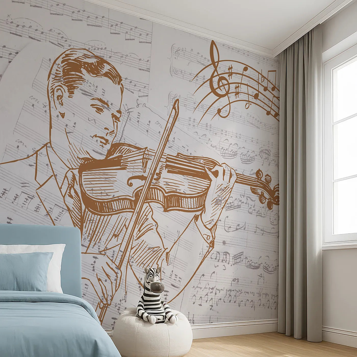 Angled view of Whimsy Tots' Vintage Violinist Wall Mural (Turn Their Room into a Classic, Musical Masterpiece).Gender-Neutral