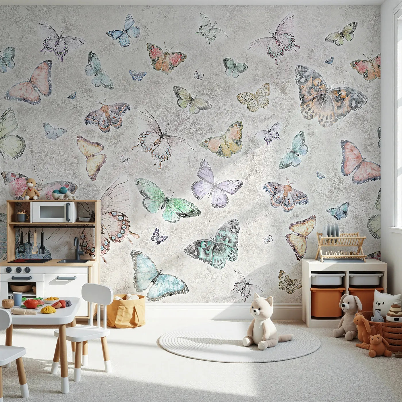 Front view of Whimsy Tots' Butterfly Collage Wall Mural