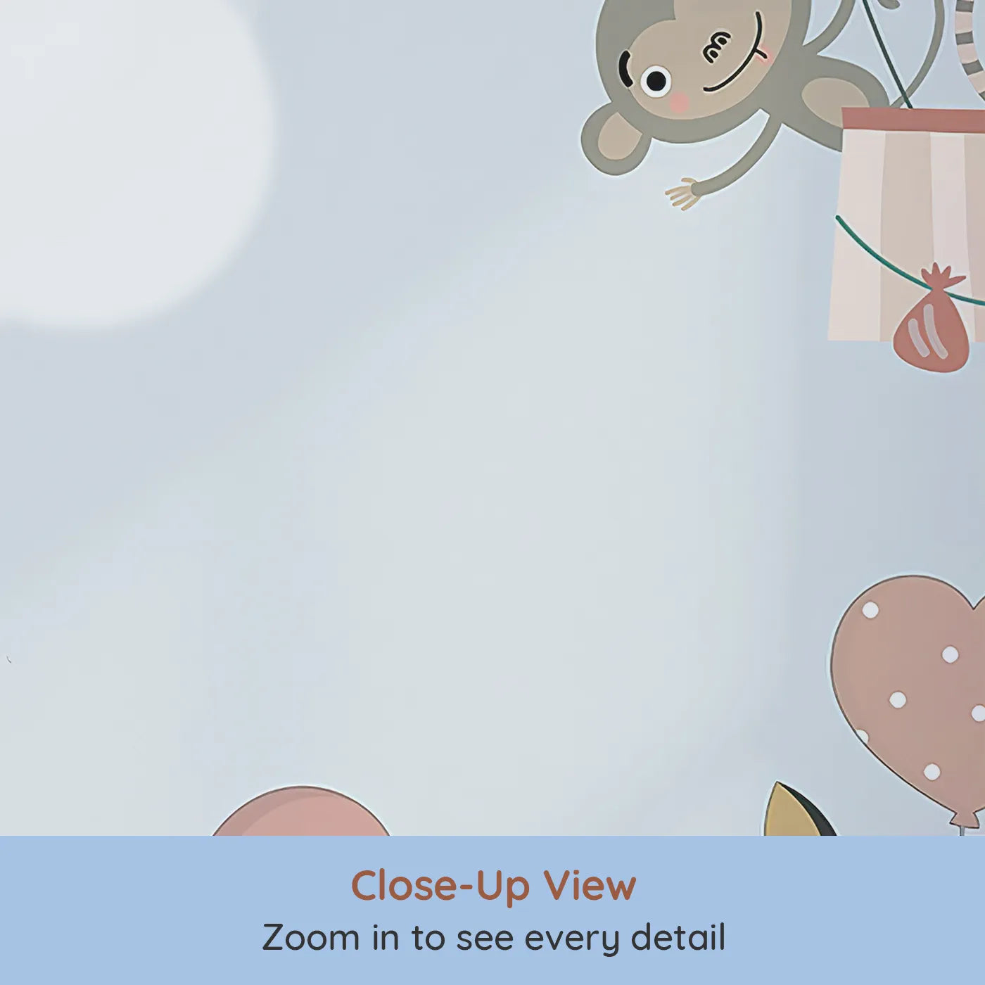 Close-up view of Whimsy Tots' Animal Balloon Party Wall Mural (Turn Their Room into the Sweetest, Most Whimsical Celebration).Gender-Neutral