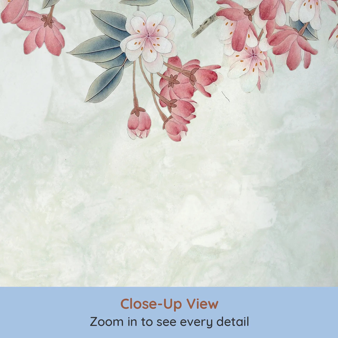 Close-up view of Whimsy Tots' Chinoiserie Balcony Wall Mural (Turn Their Room into an Elegant, Sun-Drenched Garden).Gender-Neutral