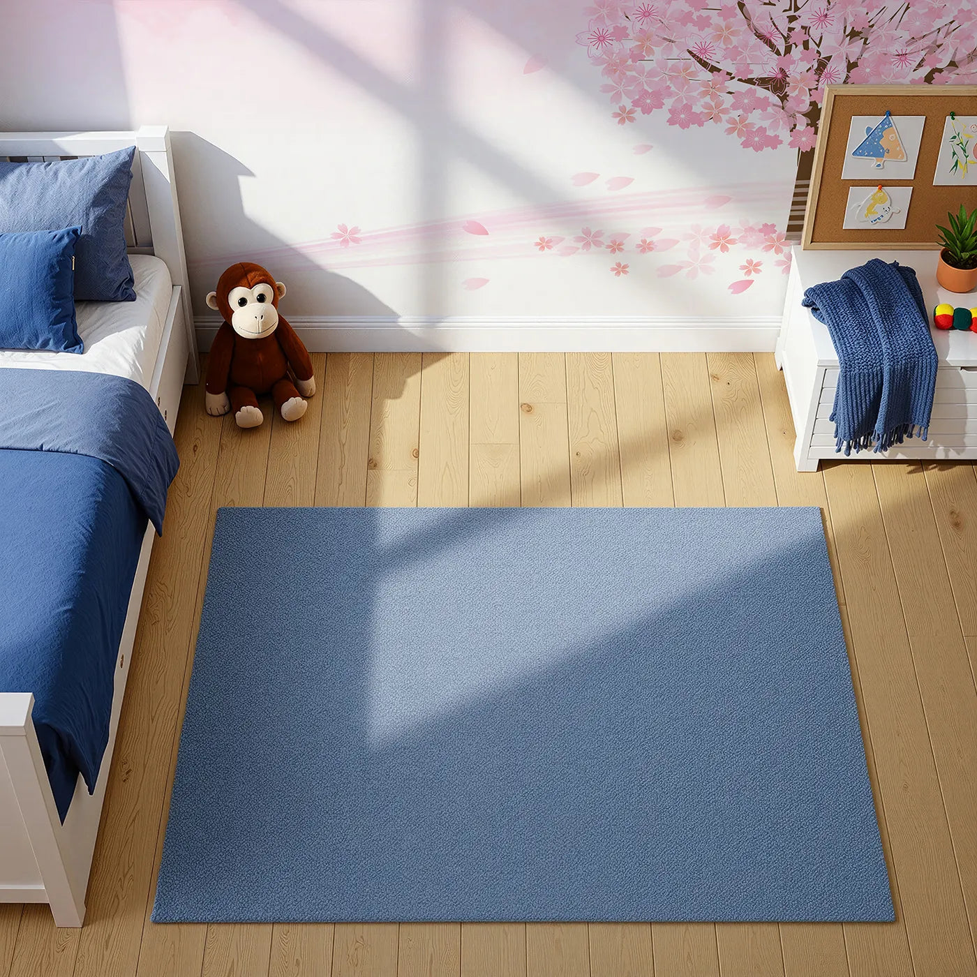 Top-down view of Whimsy Tots' Pink Cherry Blossom Wall Mural (Turn Their Room into a Dream of Falling Petals).Best for Girls