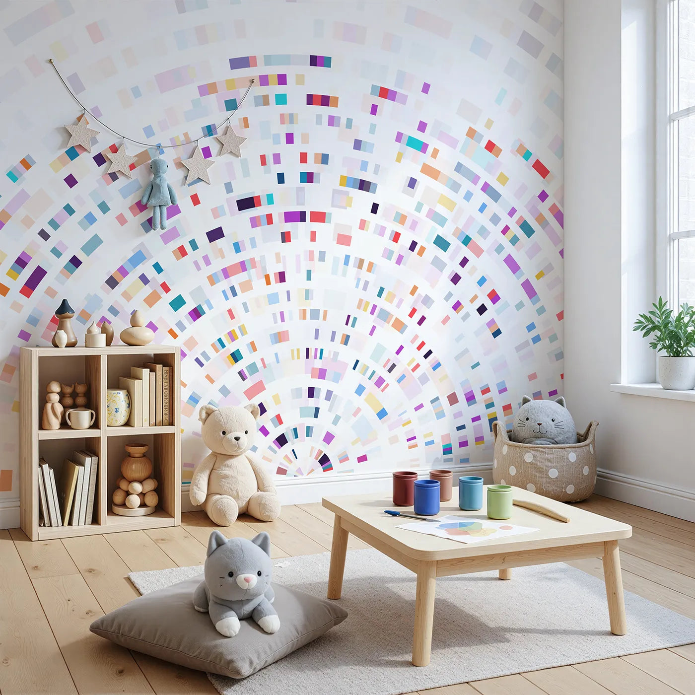 Angled view of Whimsy Tots' Data Arc Wall Mural (Turn Their Room into a High-Tech, Digital Universe).Gender-Neutral