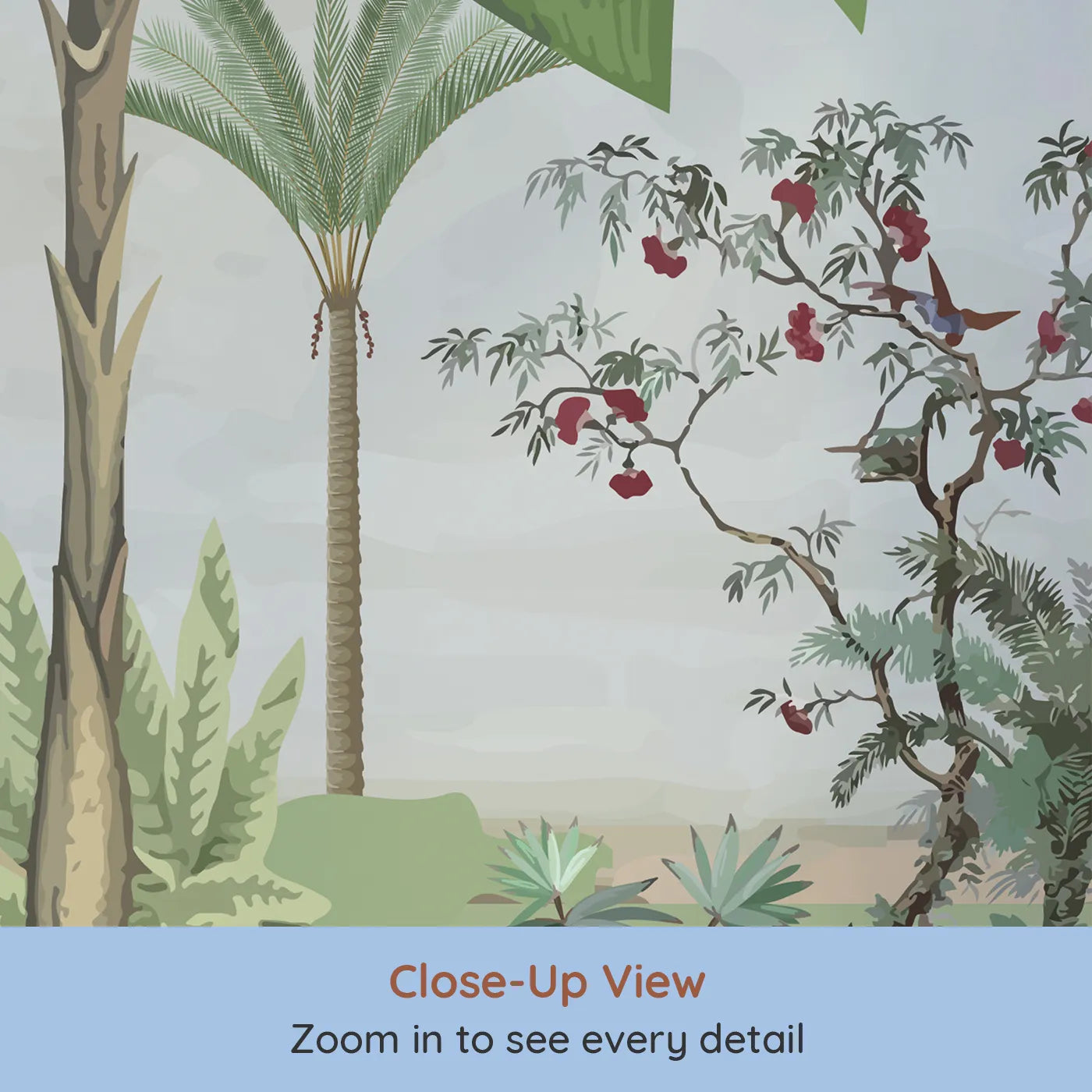 Close-up view of Whimsy Tots' Indian Palace Garden Wall Mural (Turn Their Room into a Lush, Exotic Paradise).Gender-Neutral