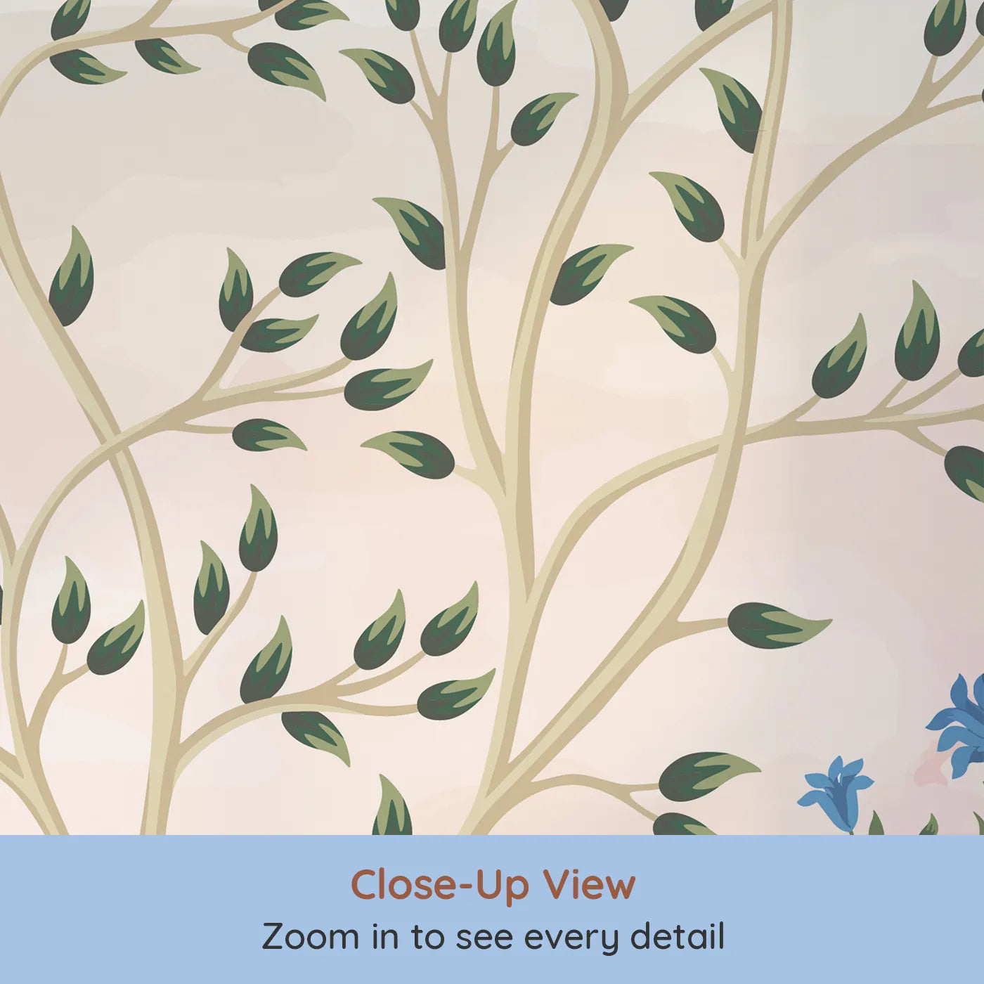 Close-up view of Whimsy Tots' Pastel Chinoiserie Garden Wall Mural (Turn Their Room into an Elegant, Hand-Painted Paradise).Gender-Neutral