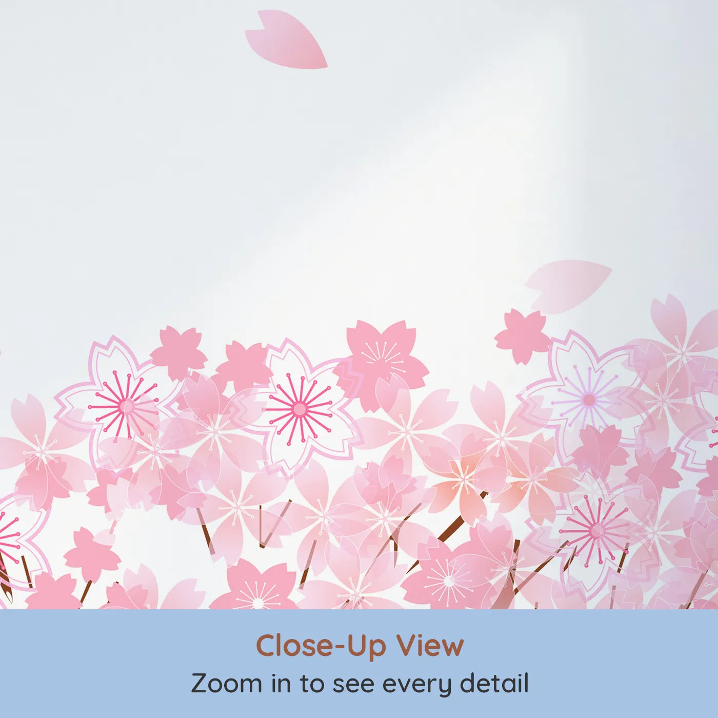 Close-up view of Whimsy Tots' Pink Cherry Blossom Meadow Wall Mural (Turn Their Room into a Dream of Falling Petals).Best for Girls
