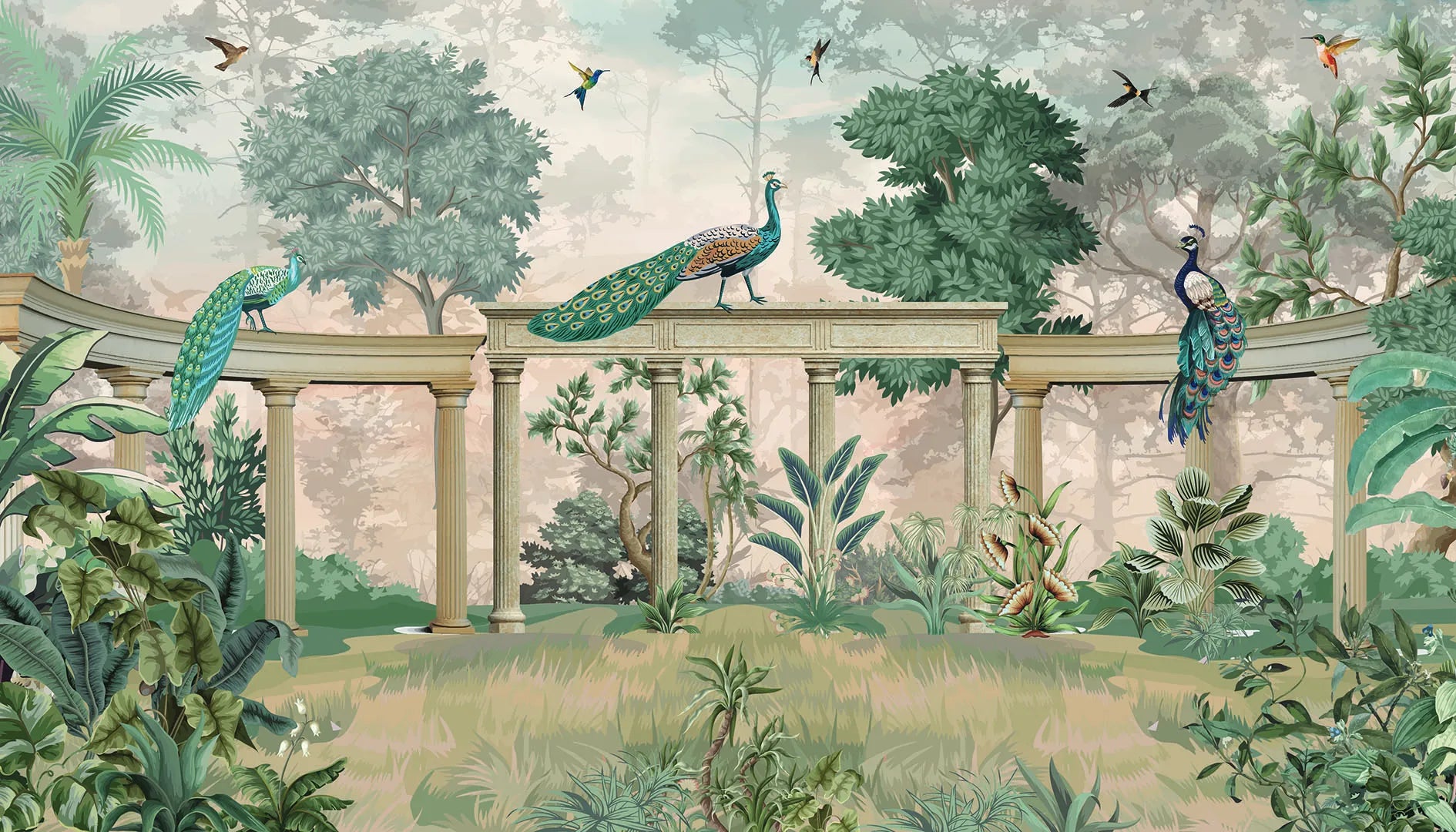 Where Peacocks Perch in a Grand Palace