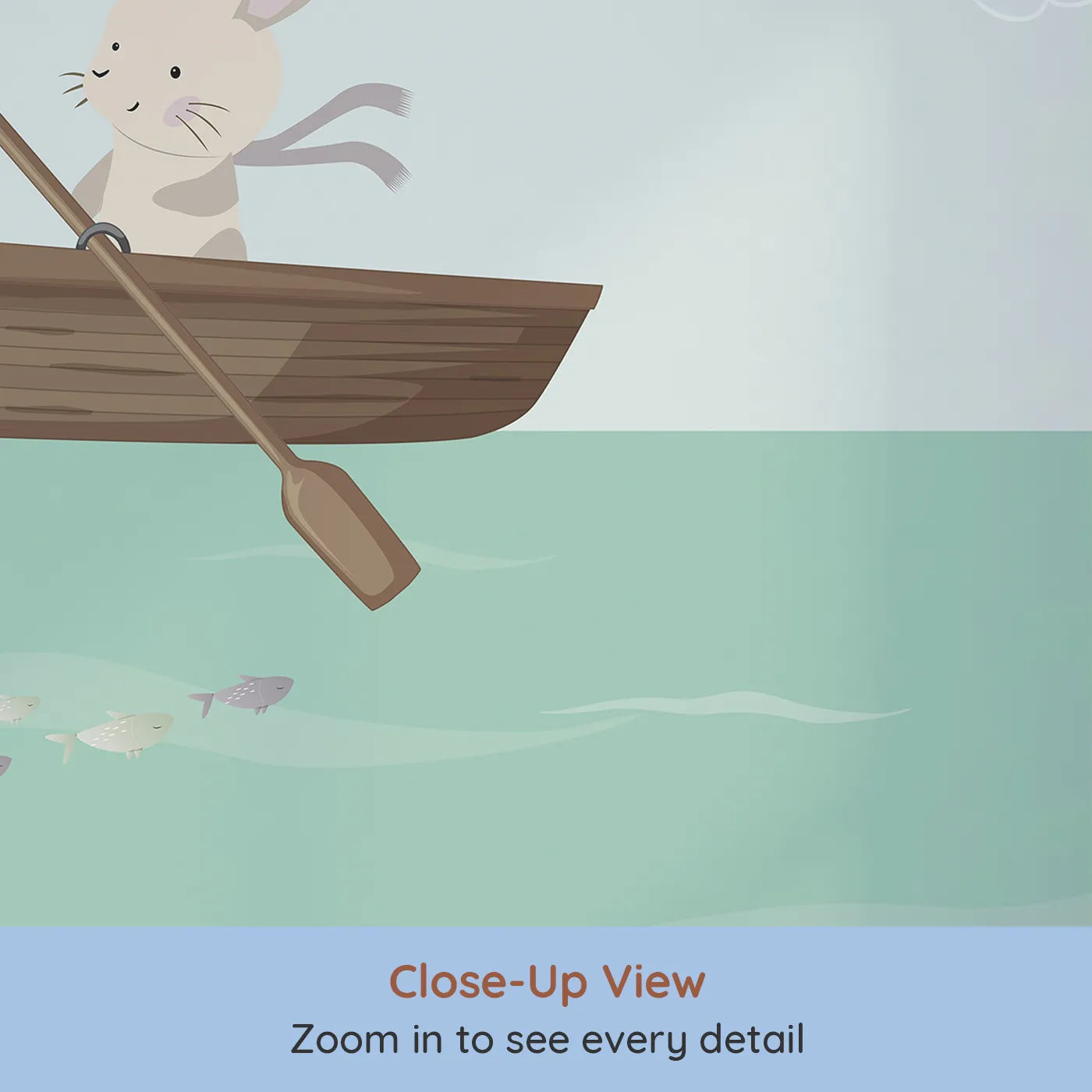 Close-up view of Whimsy Tots' Woodland River Adventure Wall Mural (Turn Their Room into a Gentle, Riverside Playground).Gender-Neutral