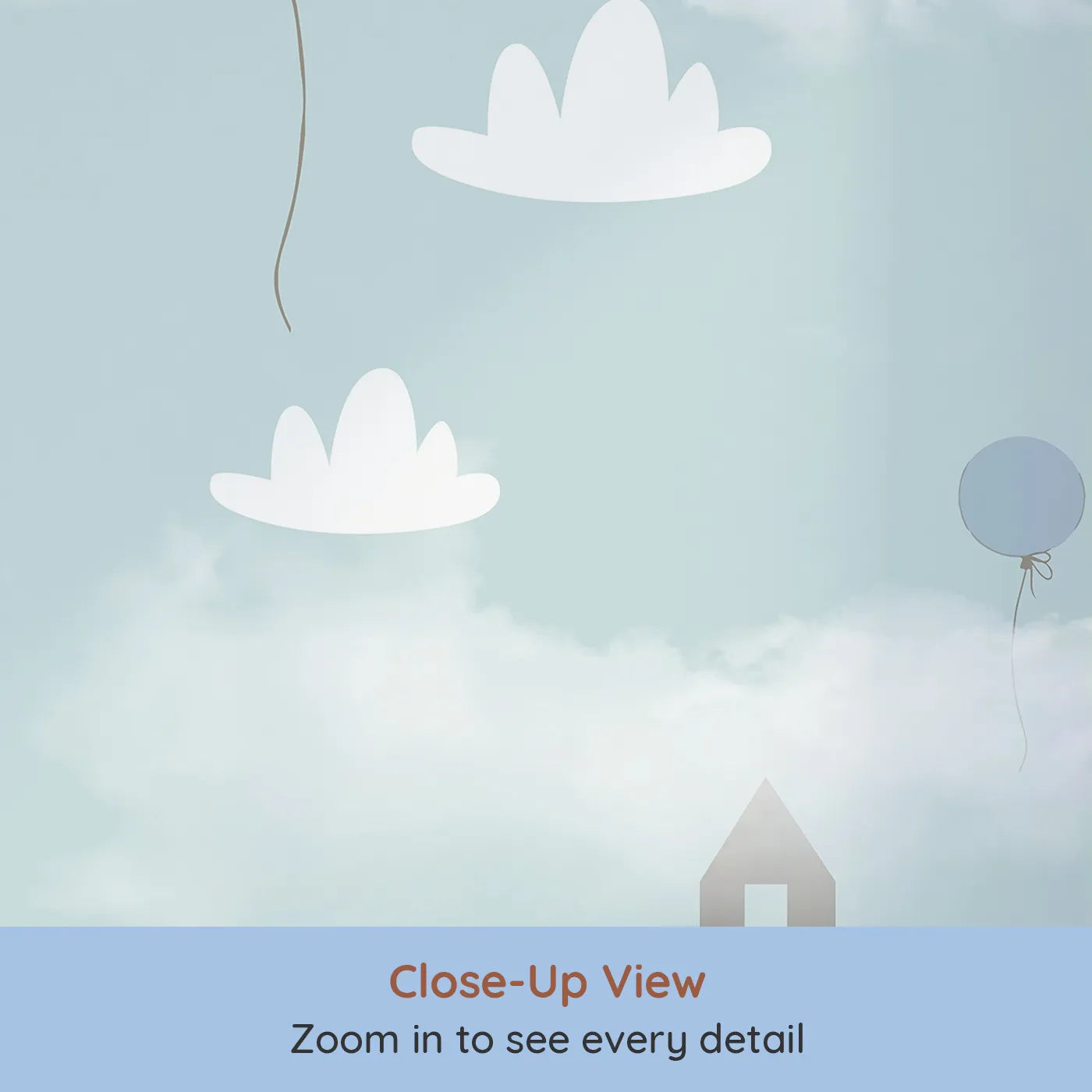 Close-up view of Whimsy Tots' Animal Parade Wall Mural (Turn Their Room into a Whimsical, High-Flying Parade).Gender-Neutral