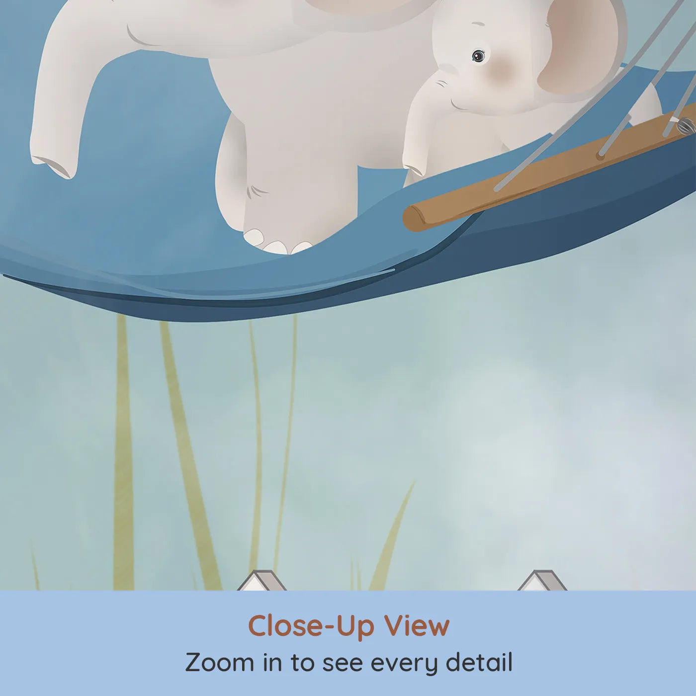 Close-up view of Whimsy Tots' Backyard Friends Wall Mural (Turn Their Room into the Sweetest, Coziest Hideaway).Gender-Neutral