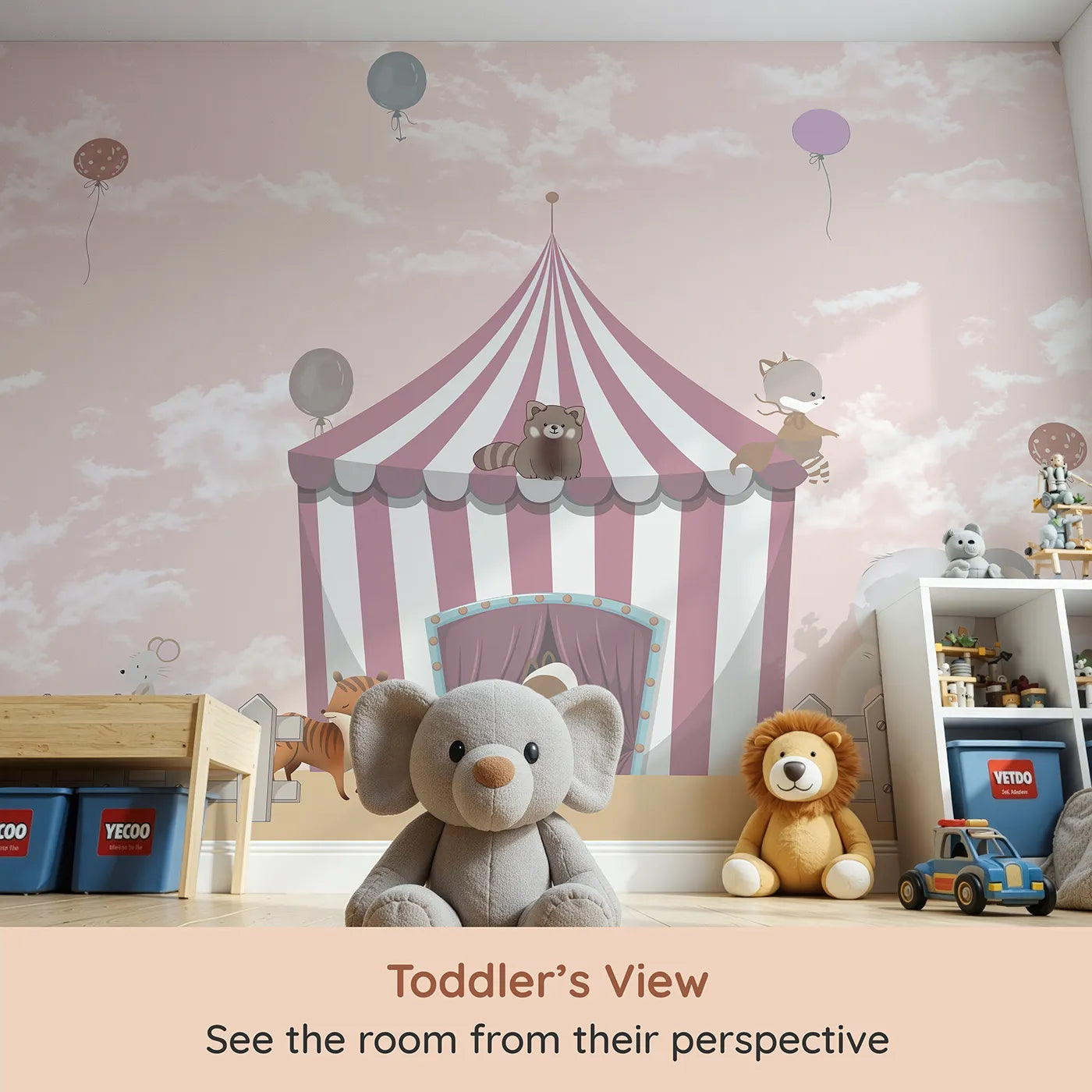 Whimsy Tots Animal Circus Wall Mural (Turn Their Room into the Sweetest, Most Whimsical Show on Earth) from your child's view.Gender-Neutral
