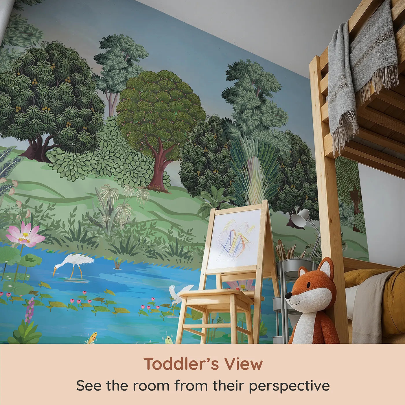 Whimsy Tots Lotus Pond Wall Mural (Turn Their Room into a Peaceful, Exotic Oasis) from your child's view.Gender-Neutral