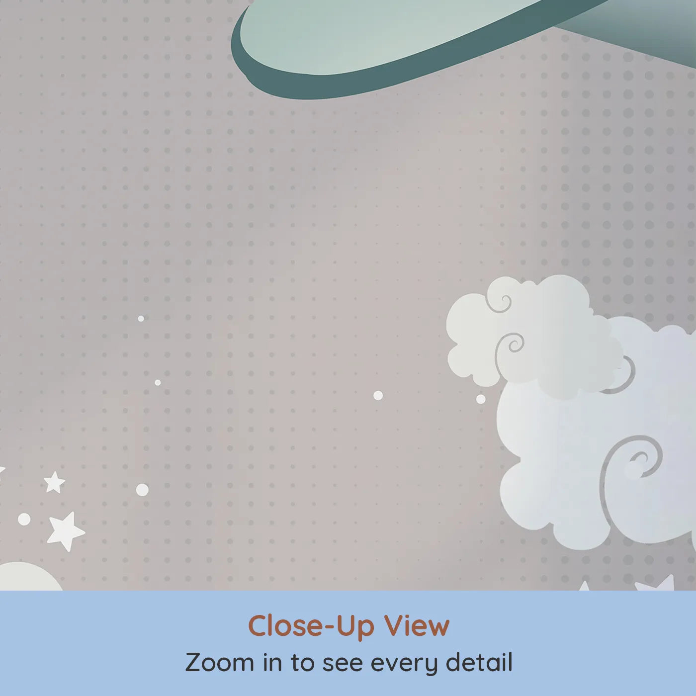 Close-up view of Whimsy Tots' Starry Sky Banner Plane Wall Mural (Turn Their Room into a Gentle, High-Flying Dream).Gender-Neutral