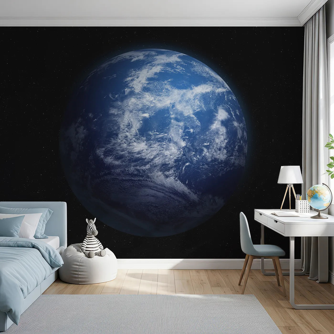 Front view of Whimsy Tots' Planet Earth Wall Mural