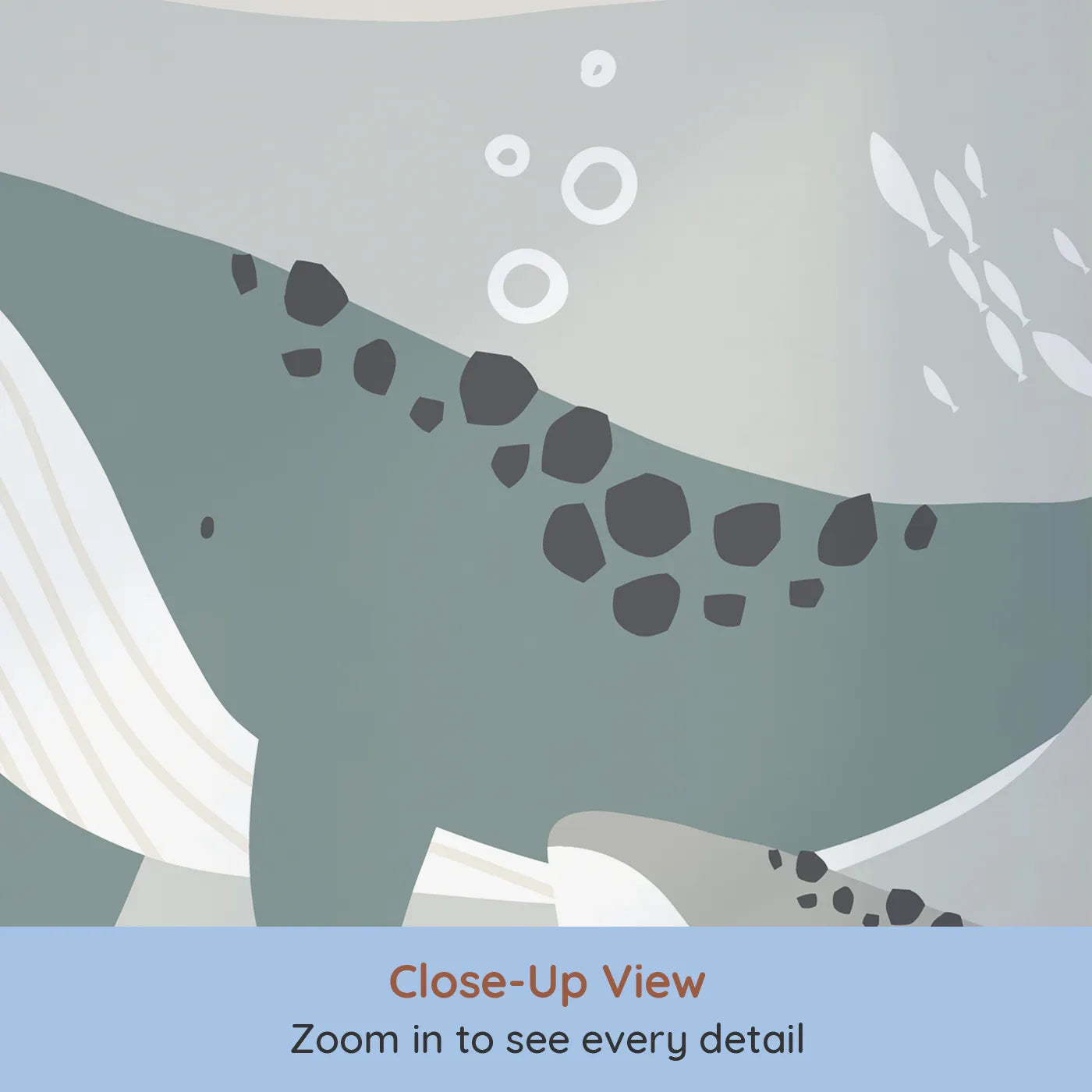 Close-up view of Whimsy Tots' Whale and Sailboat Wall Mural (Turn Their Room into a Gentle, Scandinavian Seascape).Gender-Neutral