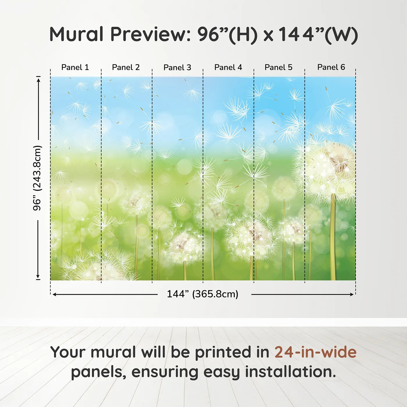 Whimsy Tots Animal World Map Wall Mural in Tealdimension view (96" H x 144" W). Printed in six 24-inch-wide panels. Gender-Neutral