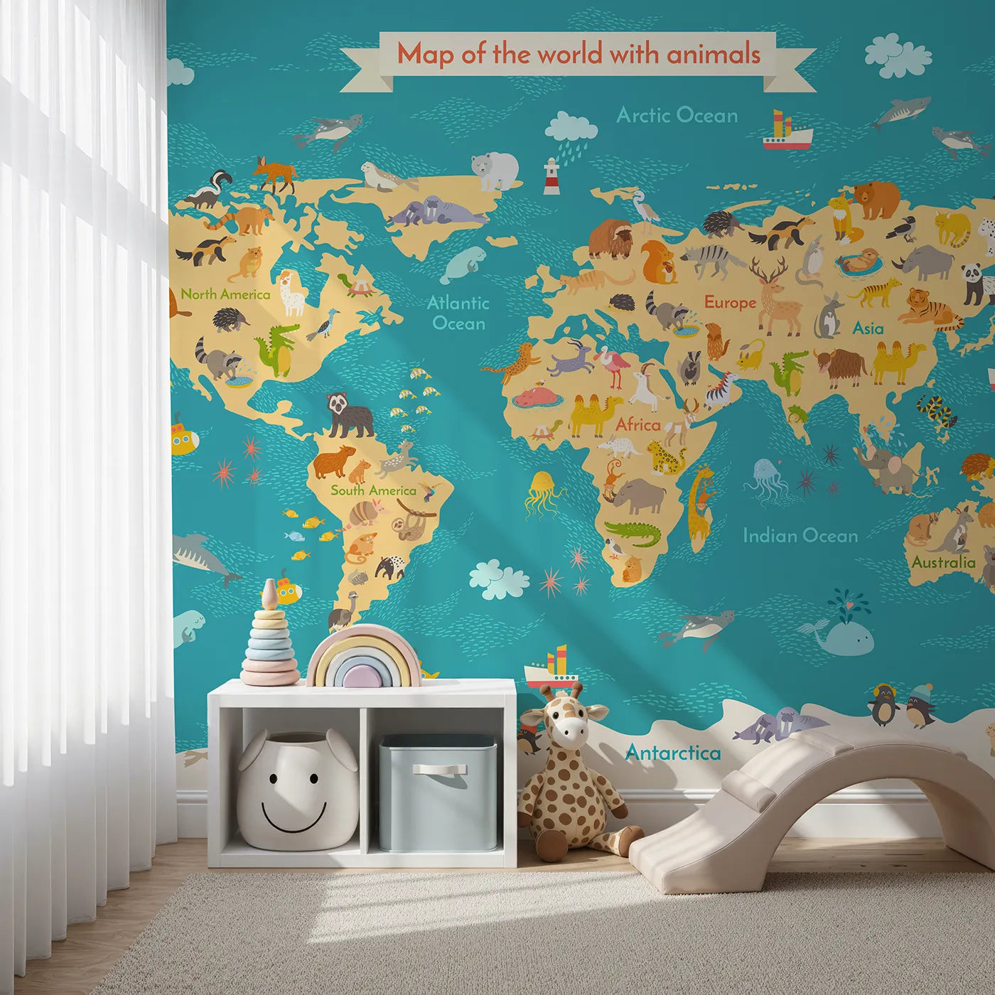 Front view of Whimsy Tots' Abstract Music Notes Wall Mural in Green