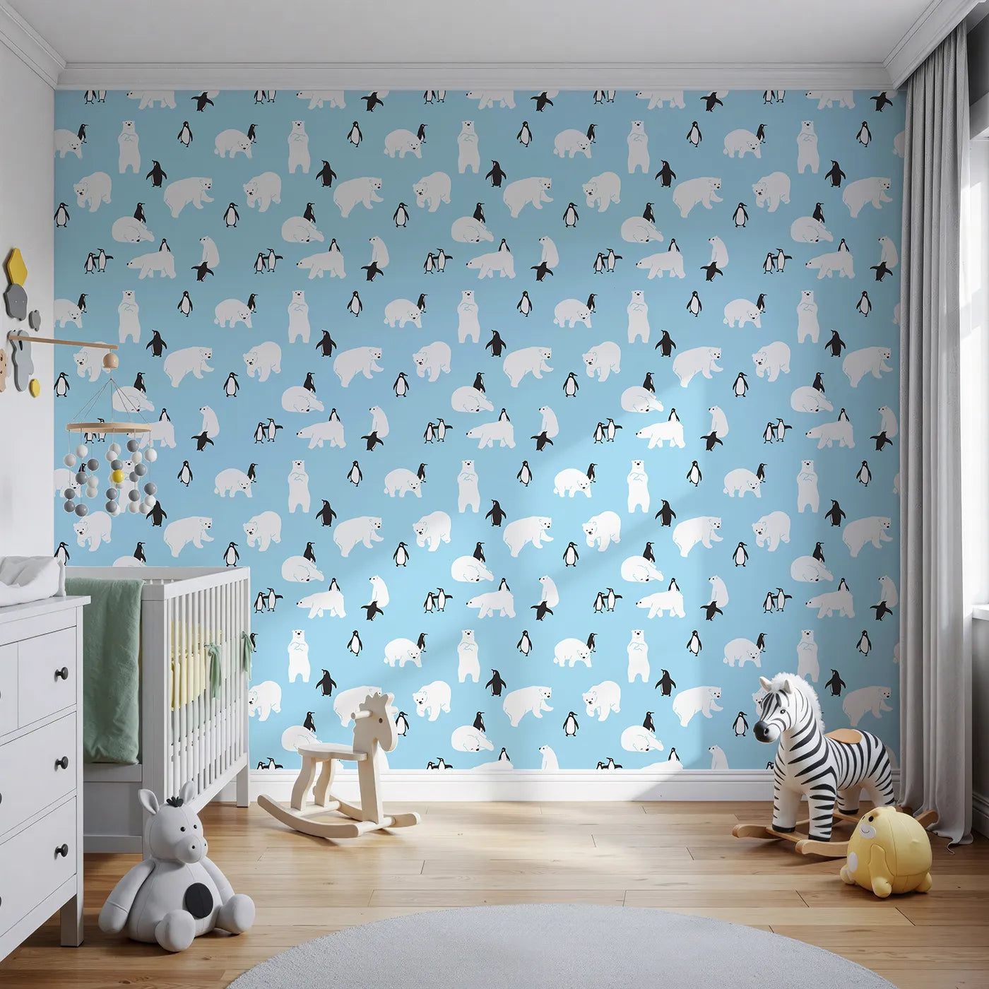 Front view of Whimsy Tots' Polar Bear and Penguin Pals Wallpaper