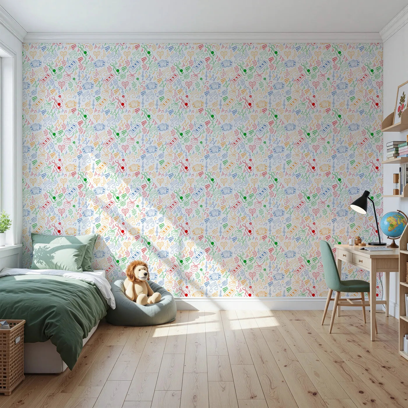 Front view of Whimsy Tots' Rainbow Music Doodle Wallpaper