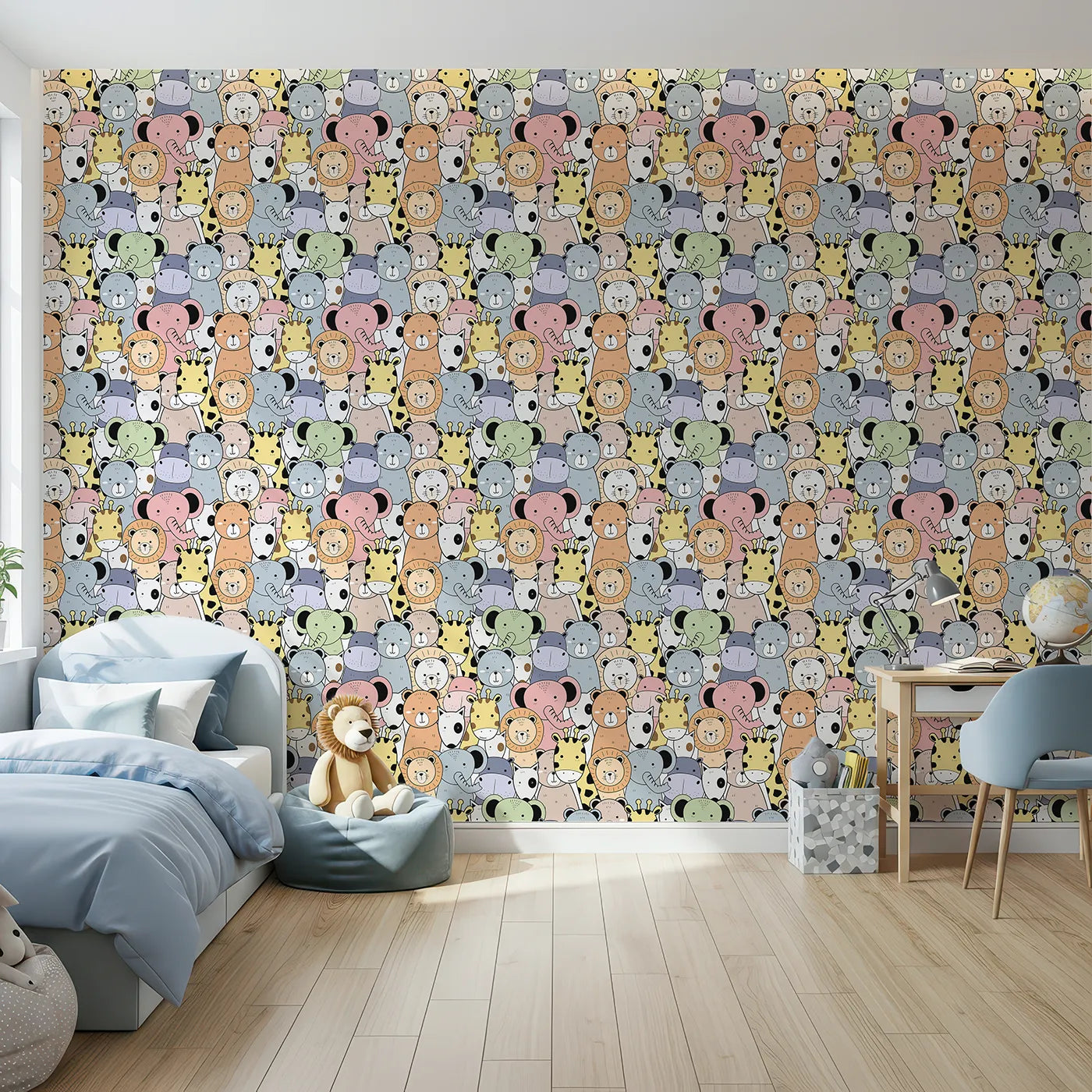 Front view of Whimsy Tots' Animal Friends Together Wallpaper