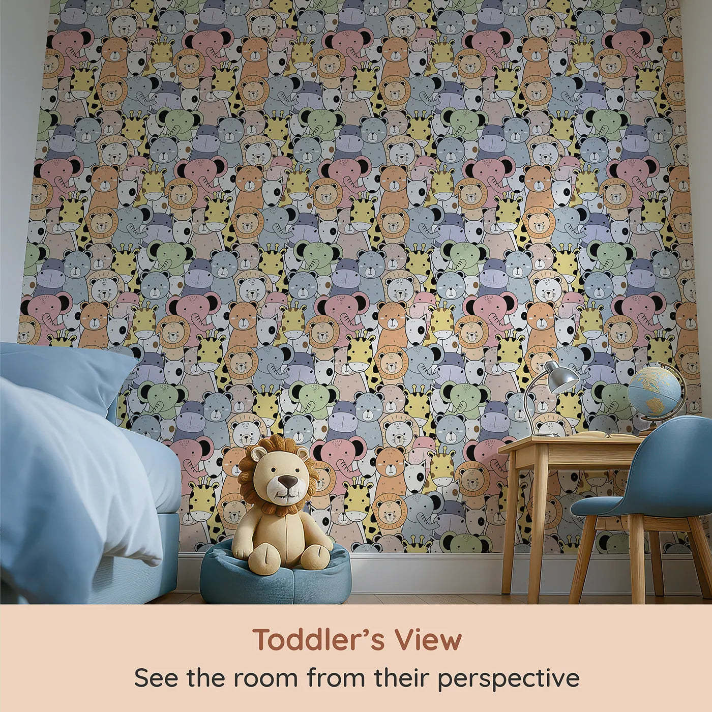 Whimsy Tots Animal Friends Together Wallpaper (W2019) from your child's view.Where all the sweetest animal faces gather in friendship.